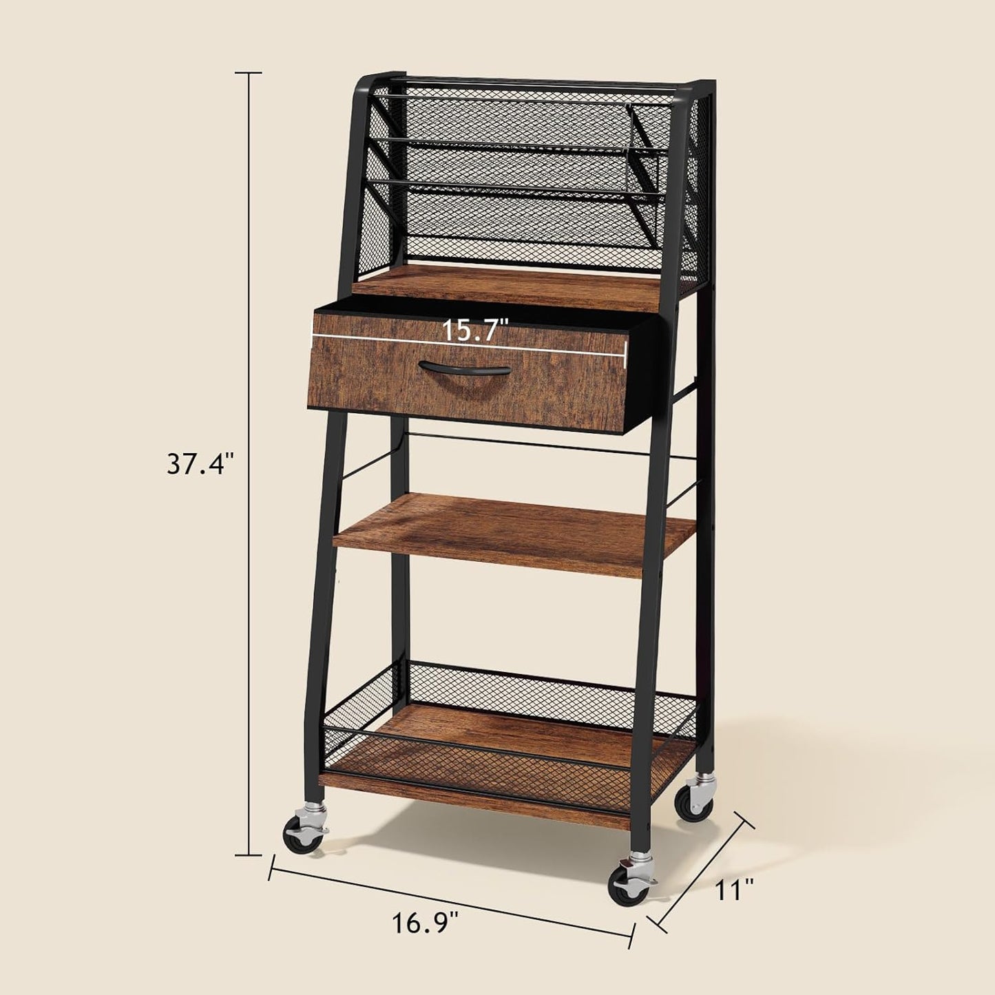 3 Tier Rolling Cart - Metal Utility Cart with Storage Drawer and Wheels, Versatile Art & Craft Organizer for Home, Office, or Studio - Ideal for Storing Brushes, Paints, and Supplies