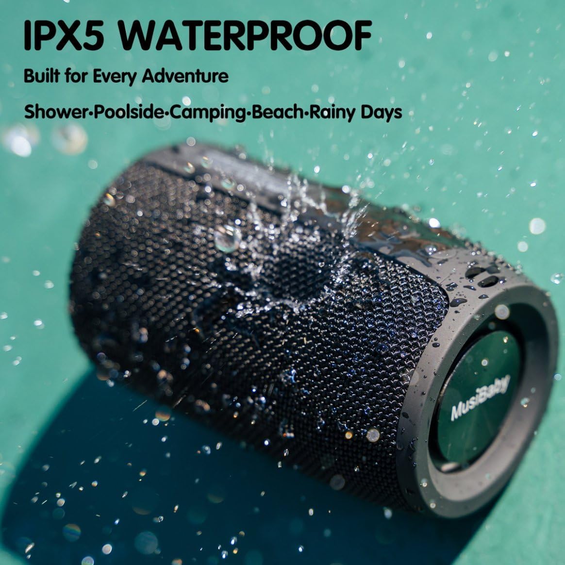 MusiBaby M68 Portable Bluetooth Speaker – Wireless Waterproof Sound for Home and Outdoor Use – Deep Bass, Dual Pairing, 24H Playtime, Compact Design (Black)