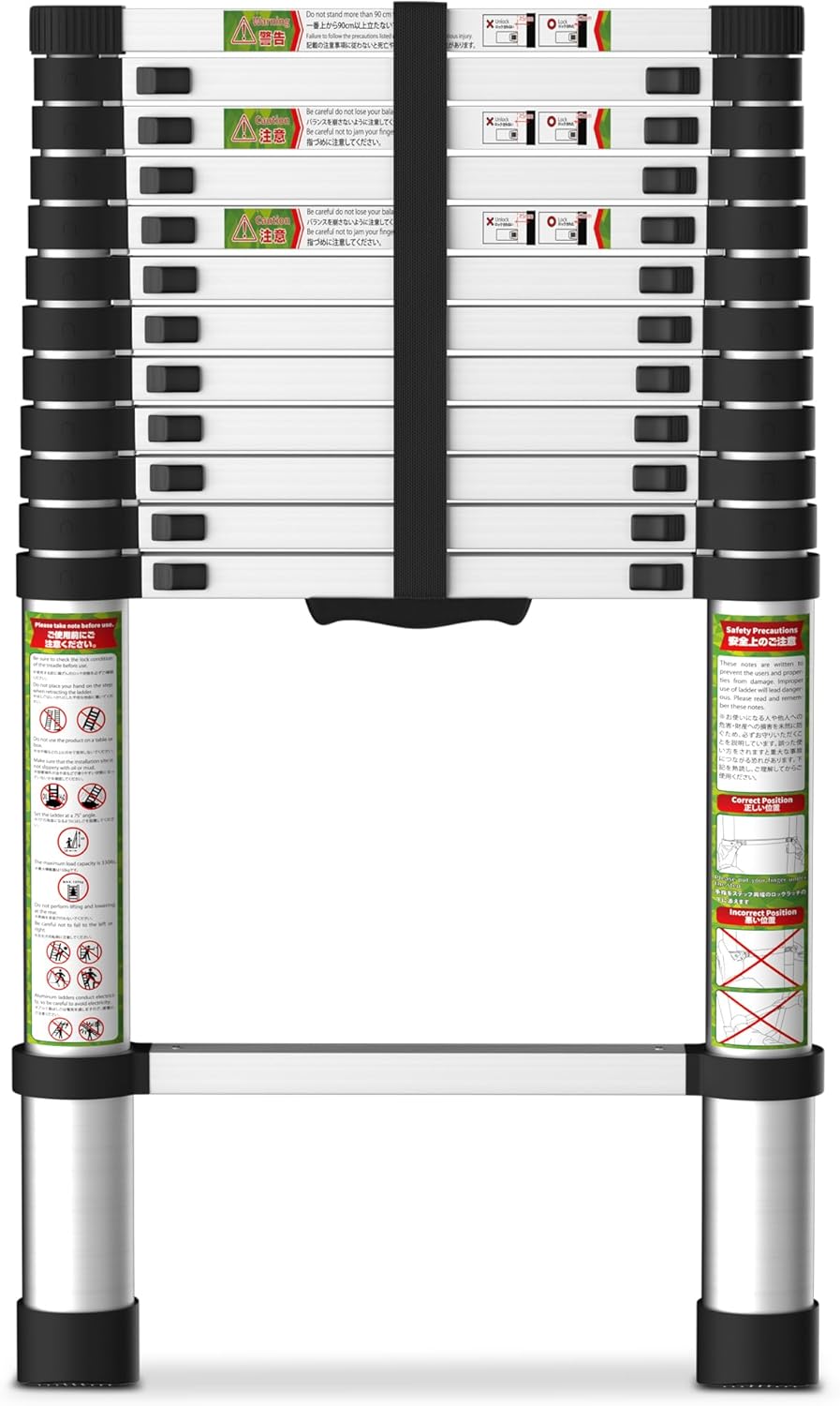 Telescoping Ladder for RV & Attic, 12.5FT Aluminum Extension Ladder with Dual Locking Mechanism, Max Load 330lbs, Compact Foldable Ladder for Roof, Home, Travel Trailer & Multi-Surface Use