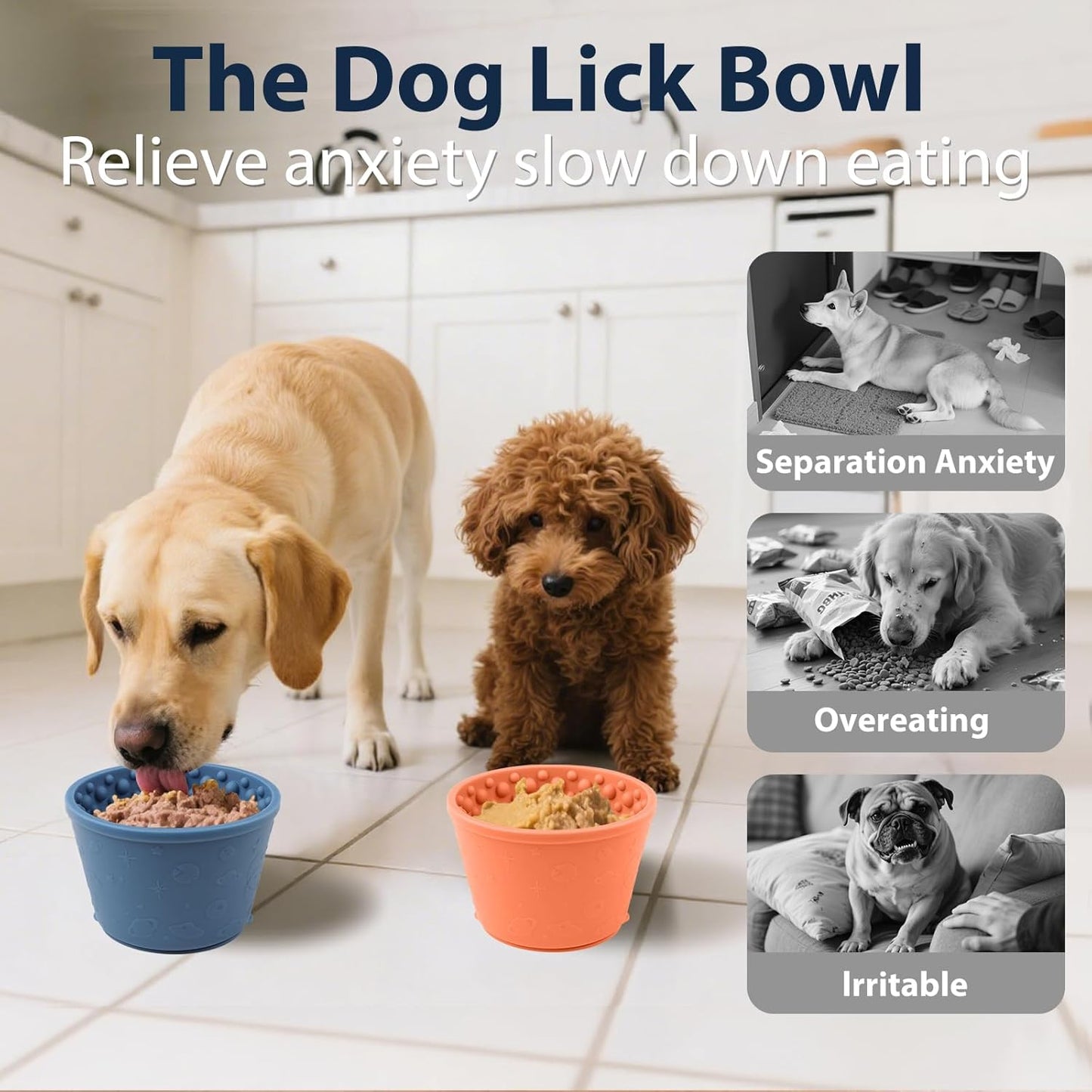 Dog Slow Feeder Lick Bowl - Non-Slip Licking Treat Dispenser for Small Medium Large Dogs, Promotes Anxiety Relief & Prevents Choking, Easy to Clean Feeding Bowl (Dark Blue, S)