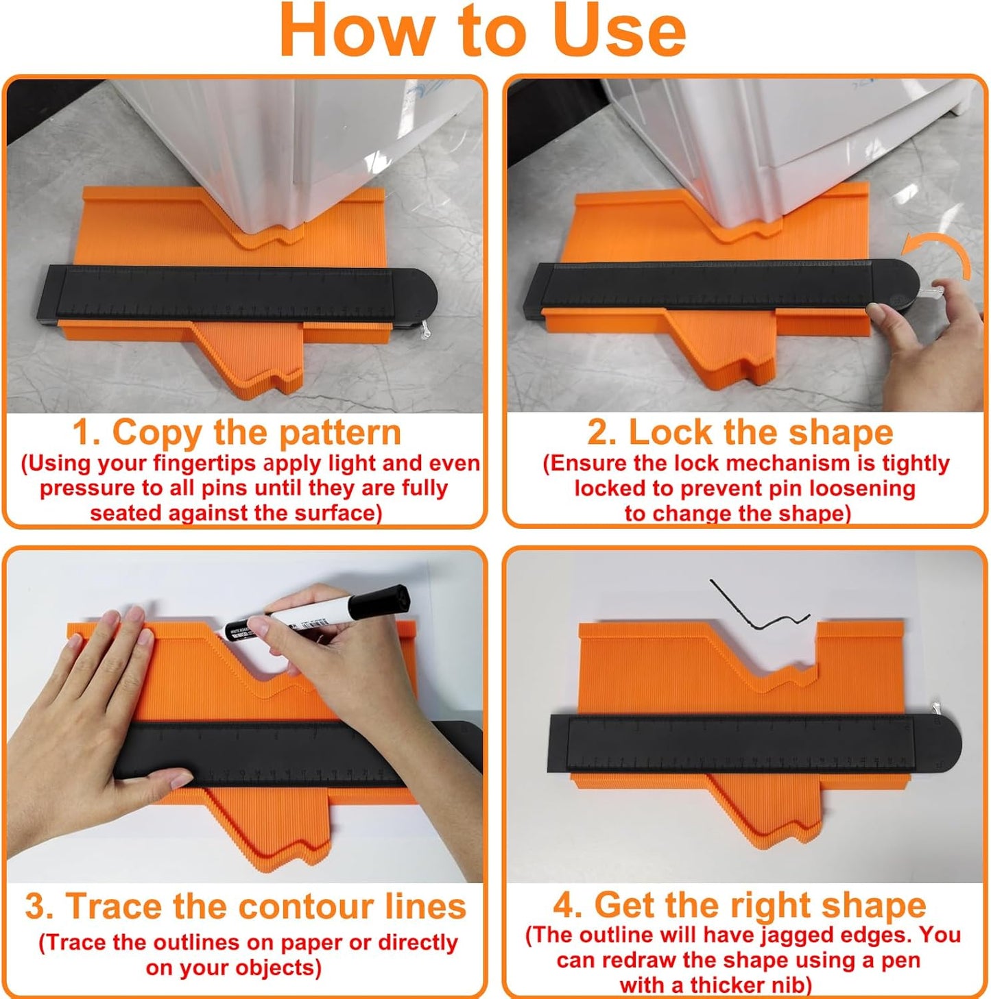 10 Inch Super Gauge Shape and Outline Tool, Contour Gauge Profile Tool with Lock, Measuring Tools Shape Duplicator Woodworking Tools