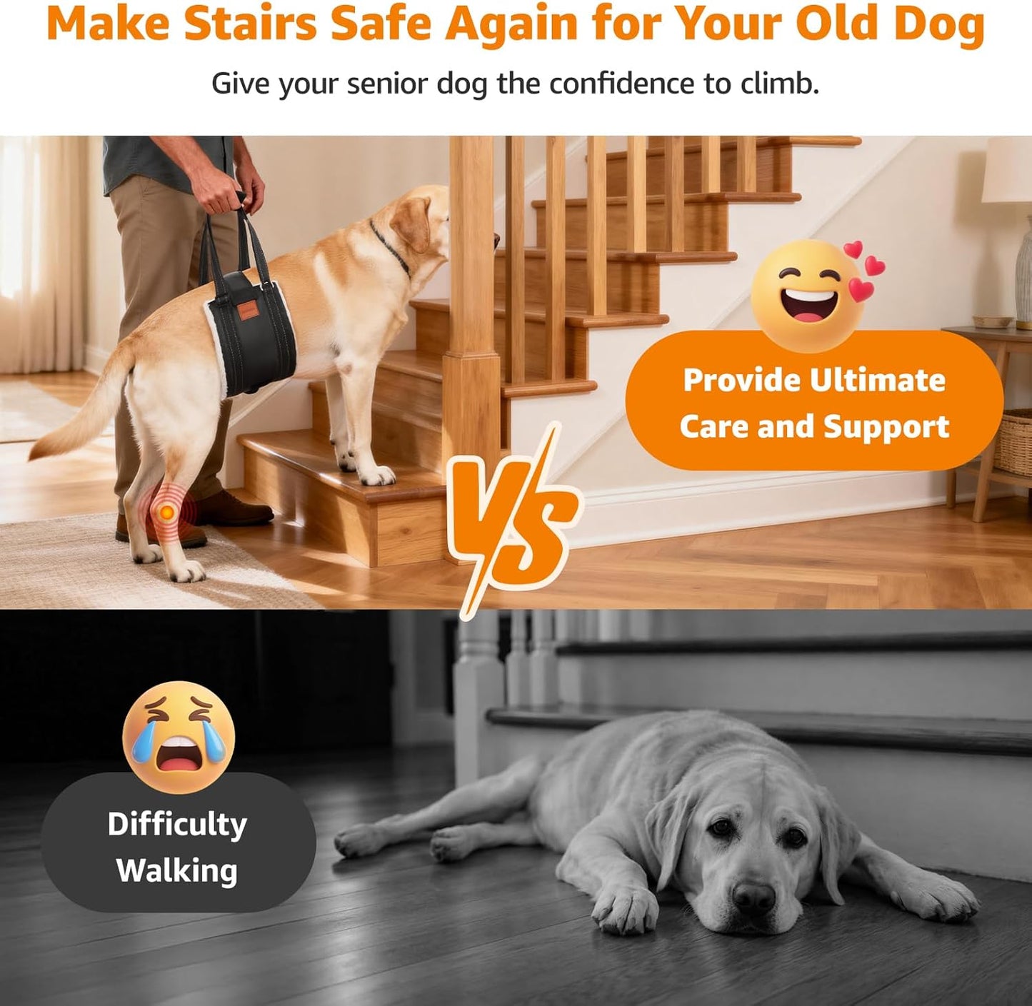 LOOBANI Dog Lift Harness for Back Legs, Portable Dog Sling for Large Dogs Hind Leg Support, Comfortable Leg Support Assistance for Elderly Dogs with Hip, ACL Brace, Senior, Injured
