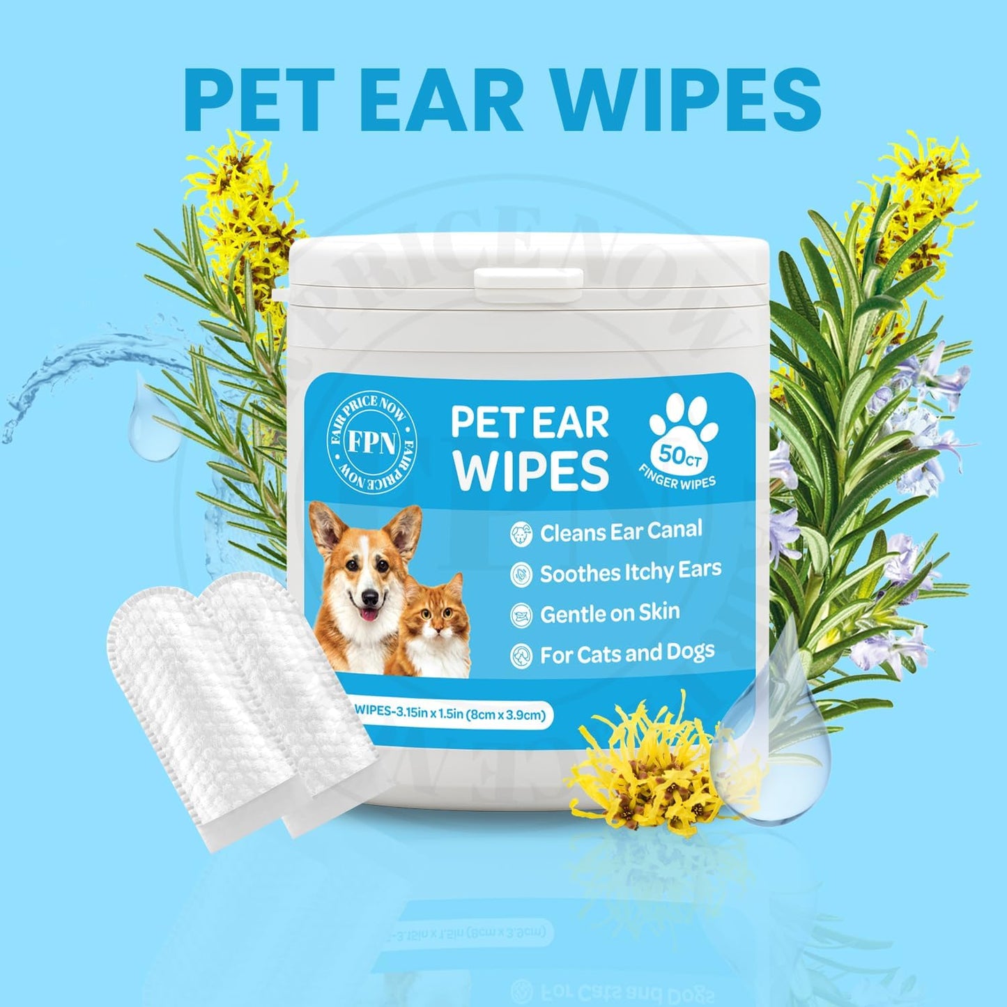 Kashmir FPN Dog Ear Wipes 50 Ct – Gentle Cleaning Wipes for Dogs, with Rosemary Extract Soft, Disposable, Non-Irritating Formula for Routine Ear Hygiene