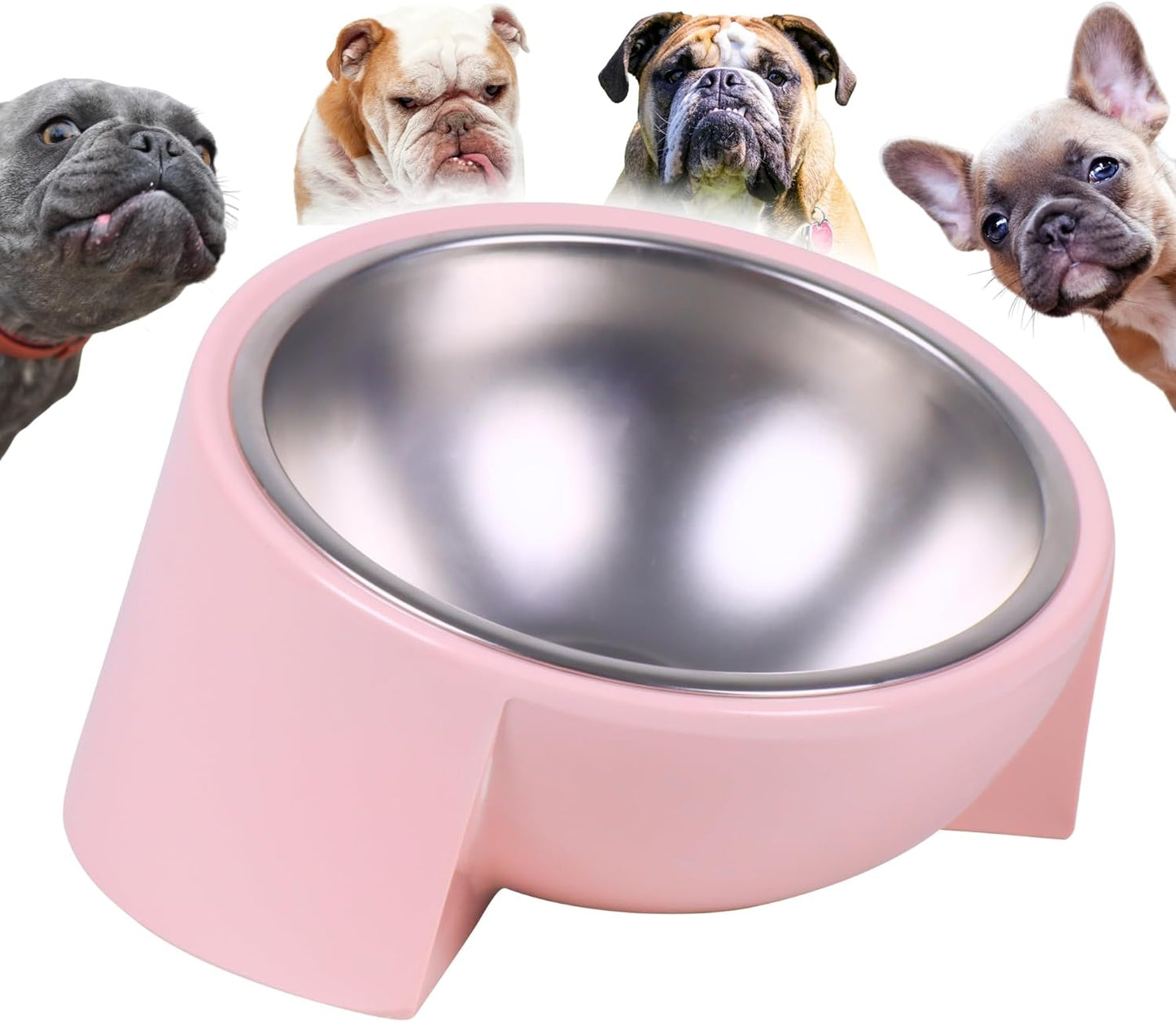 Tilted Dog Bowl for Flat-Faced & Senior Dogs, 15° Slanted Stainless Steel Dog Food Bowl, Elevated Pet Feeder for Small & Medium Dogs, Comfortable Eating Design (Pink, M (420 ML / 1.5 Cups))