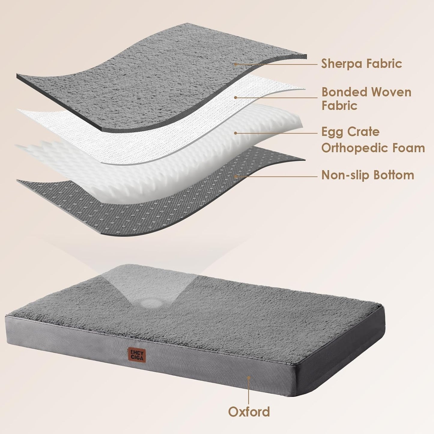 EHEYCIGA Orthopedic Medium XL XXL Dog Beds for Medium Large Extra Large Dogs with Removable Washable Cover for Crate,Grey, 36 * 27 * 3.5 inches