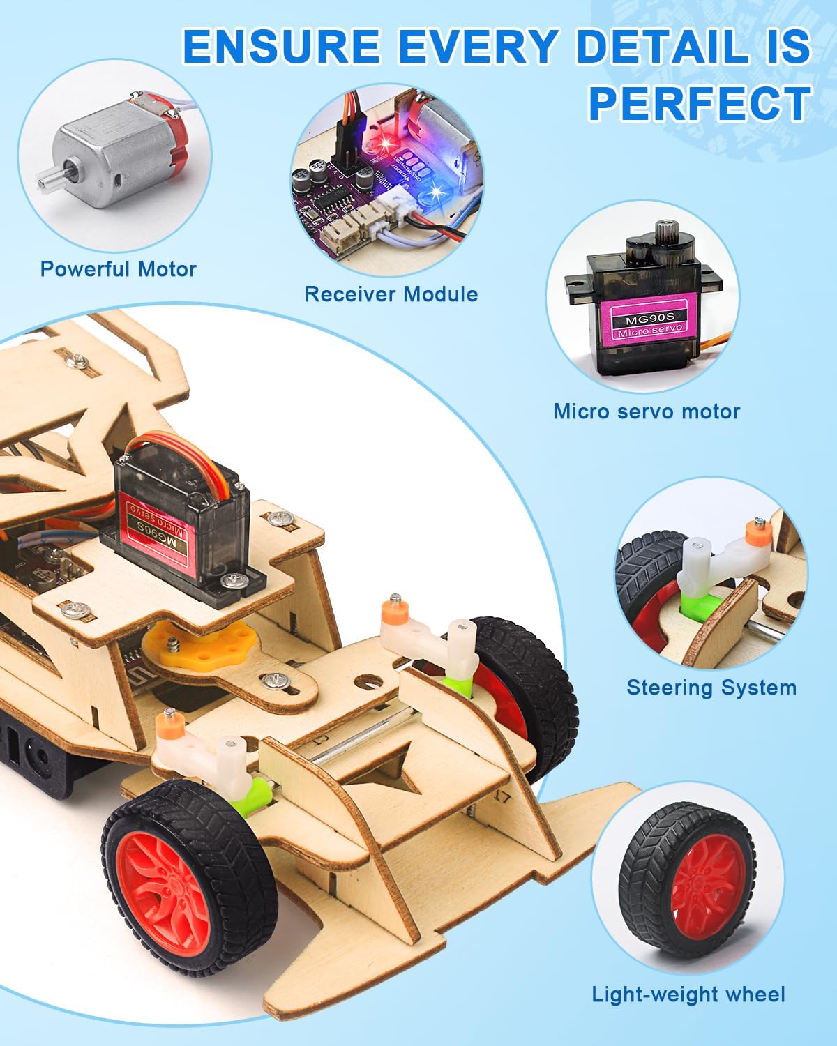 Poraxy STEM Kits for Kids 8-10, STEM Toys for Boys Ages 8-13, Remote Control Car, Wooden 3D Puzzles 8-12 Science Projects Building Model, Birthday Valentines Gifts for 9 11 14 Year Old Teen Boys Girls