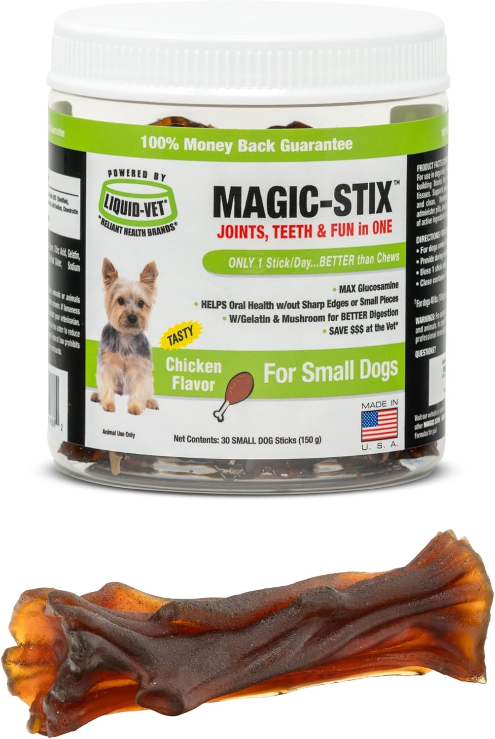 LIQUID-VET Magic-STIX™ Joints, Teeth & Fun in One – Small Dog – Chicken Flavor – Month Supply – Made in USA