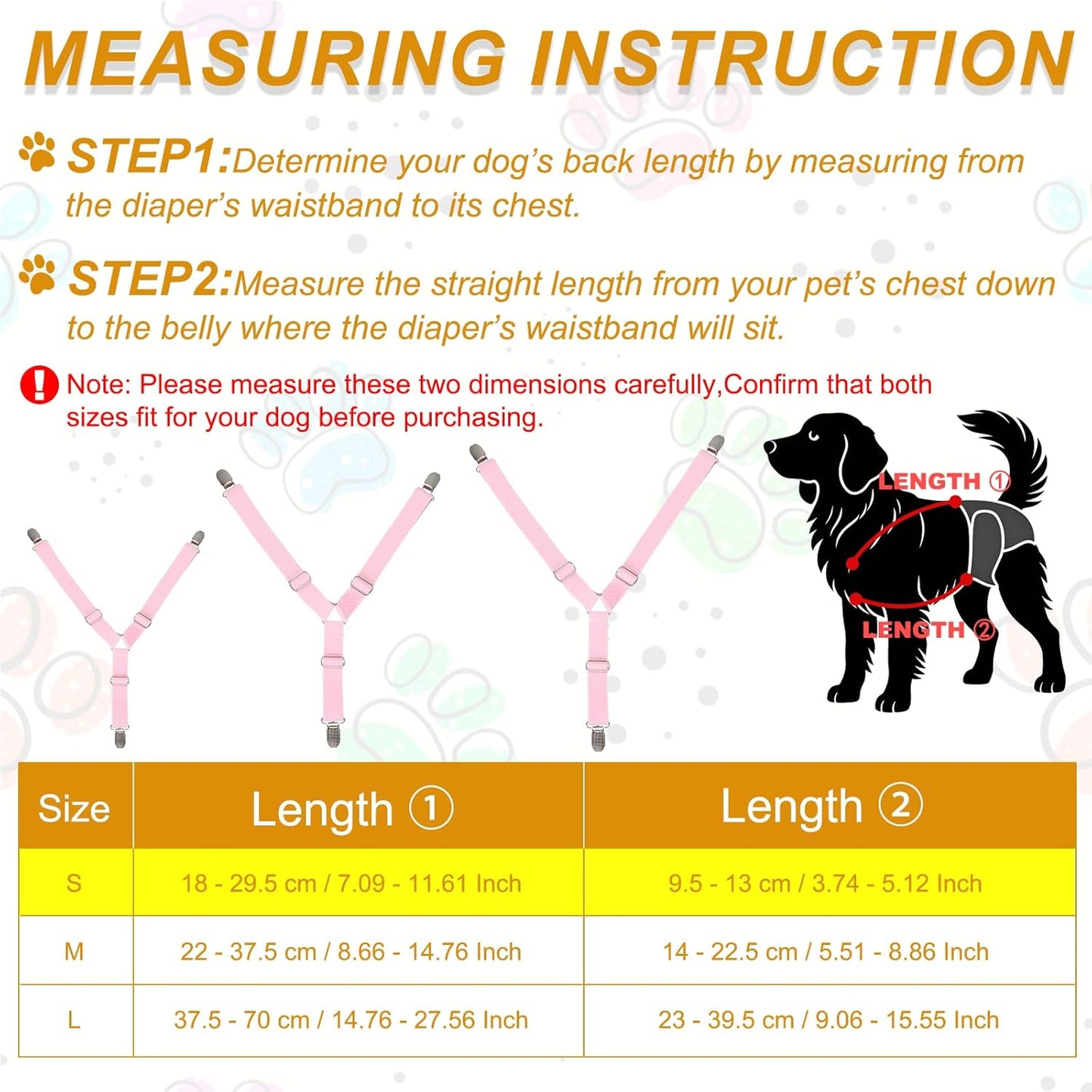 Dog Suspenders, Pet Diapers Keeper, Diapers Suspender for Dog, Elastic Strap Clips, (Pink, S, 2 Pcs), Intended for Small Medium Large Pet Doggy Skirt Dresses