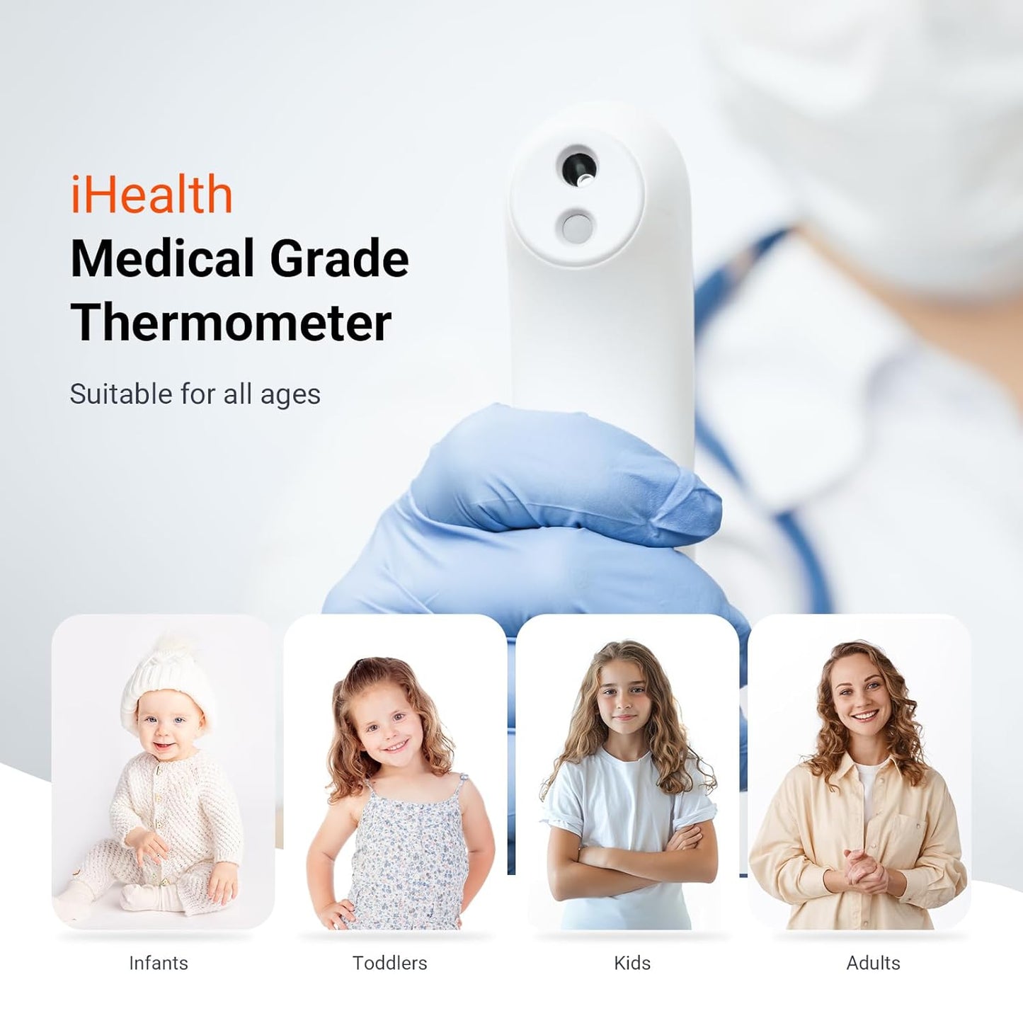 iHealth No-Touch Forehead Thermometer for Adults, Kids, Babies - 1s Fast Accurate, 3 Ultra-Sensitive Sensors, Quiet Vibration Feedback, Digital Large LED Digits, Easy to Use for Home & Nurses, PT3