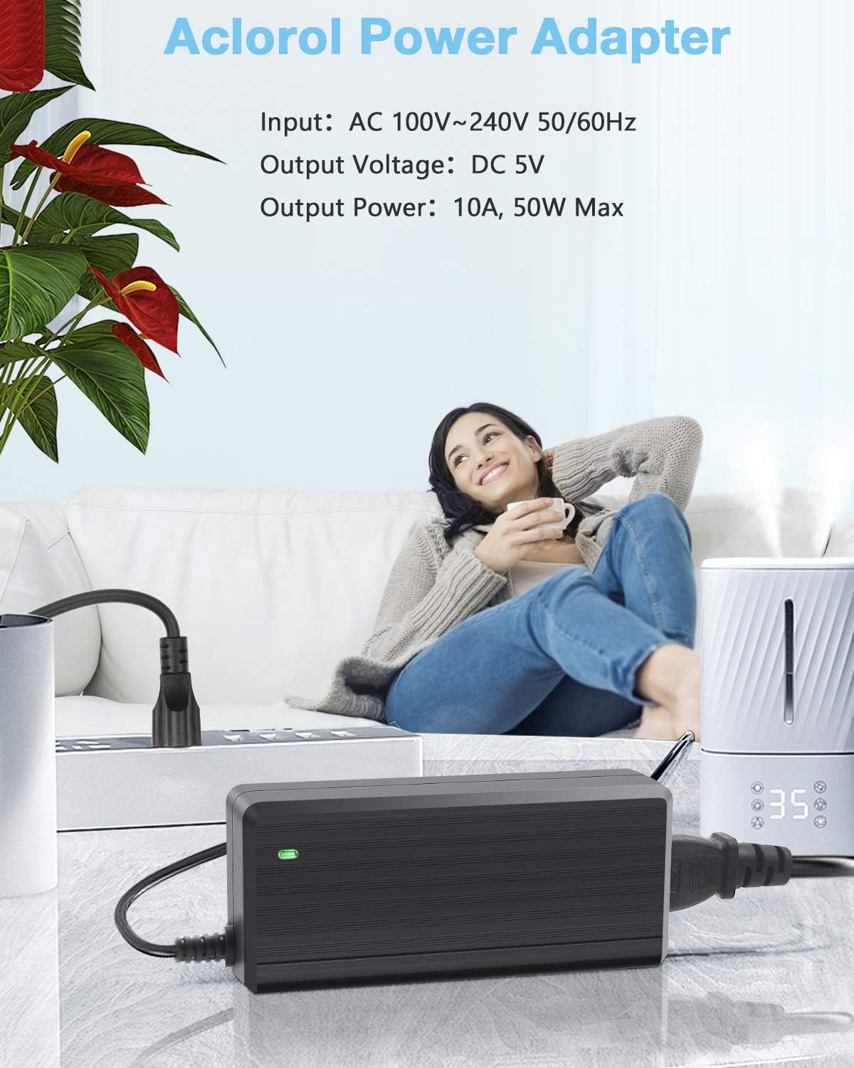 Aclorol 5V 10A 50W Power Supply 100V-240V AC to DC Adapter 5V 10 amp Switching Converter 5.5x2.1mm Plug for WS2811 WS2812B WS2813 5 V LED Strip Pixel Lights