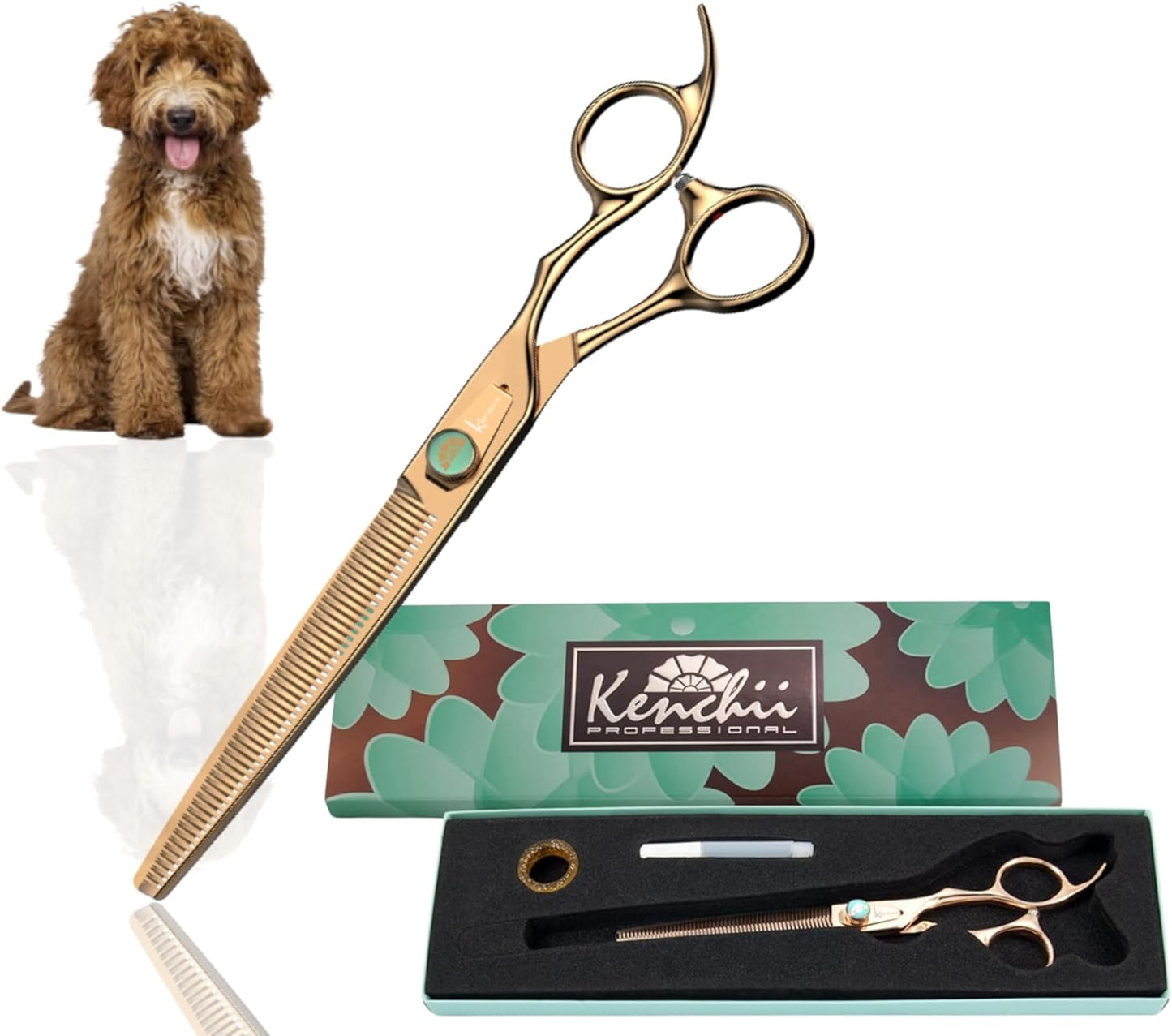 Kenchii Rose Dog Grooming Scissors, 54 Tooth Thinning Shears, Dog Scissors for Grooming, Ergonomic Design for Comfort and Precision, Heavy Duty, Durable and Sharp