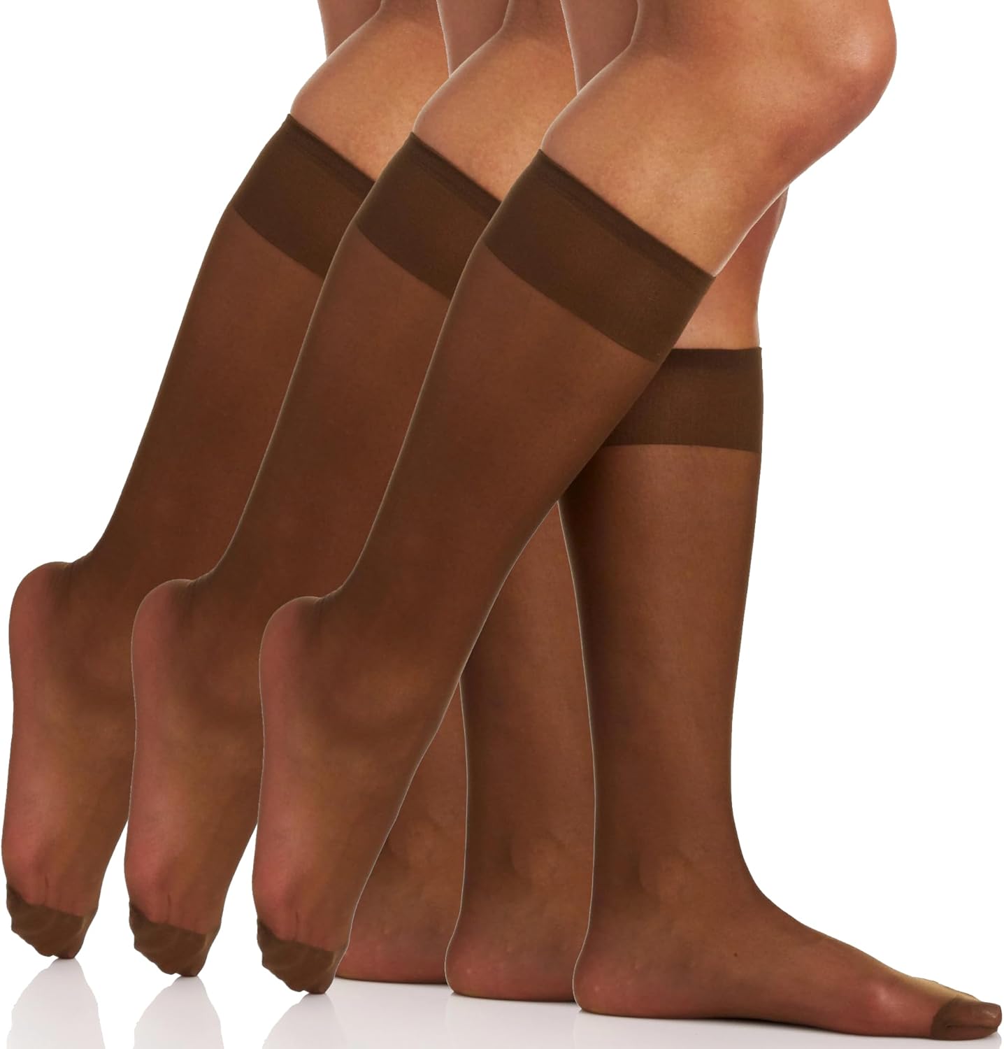 Berkshire 6528 Sheer Knee High Stockings for Women - 20 Denier Nylon Hosiery with Reinforced Toe & Comfort Band - 3 Pack