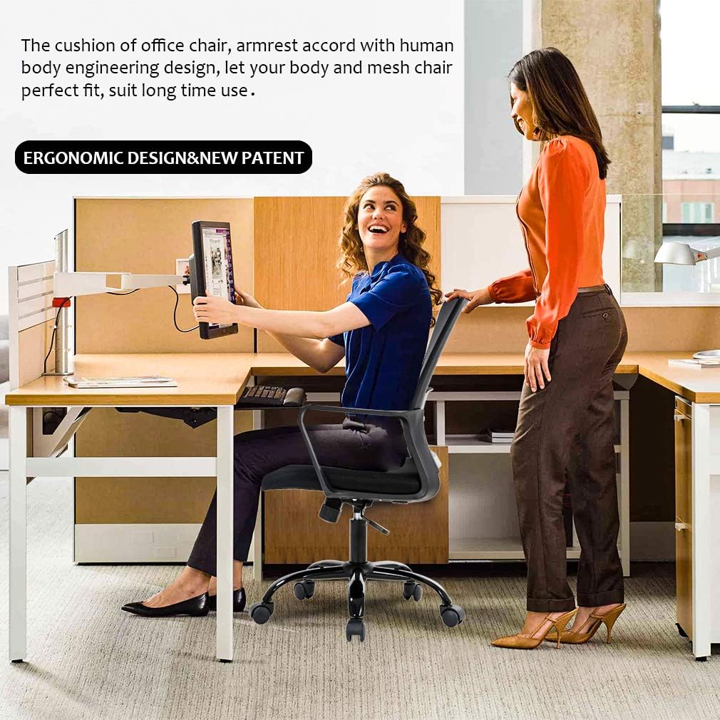 BestOffice Swivel Rolling Computer Chair Executive Lumbar Support Task Mesh Chair Adjustable Stool for Women Men (Black)