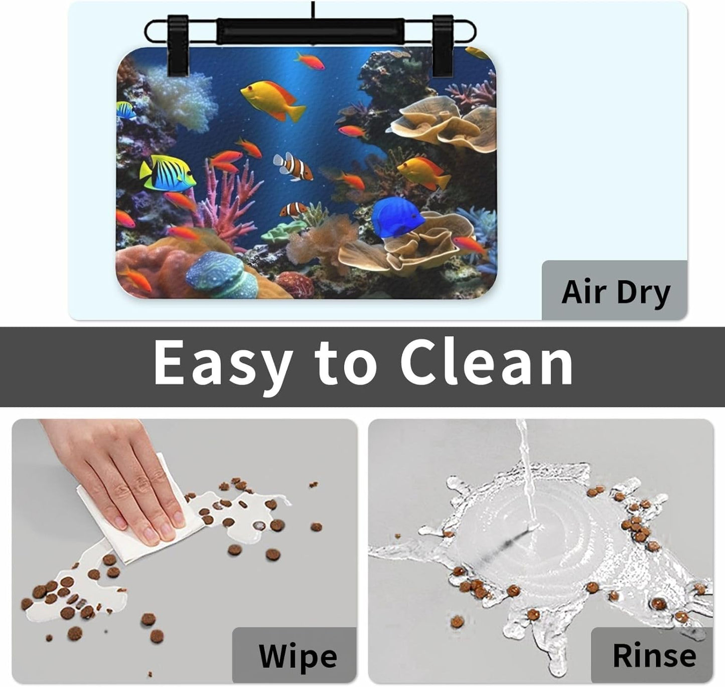 Marine Life Pet Feeding Mat 30x45cm Absorbent Leather Dog Cat Food Mats Non-Slip Dog Bowl Mats for Food and Water, Quick Dry Pets Placemats for Cats and Dogs Water Bowl