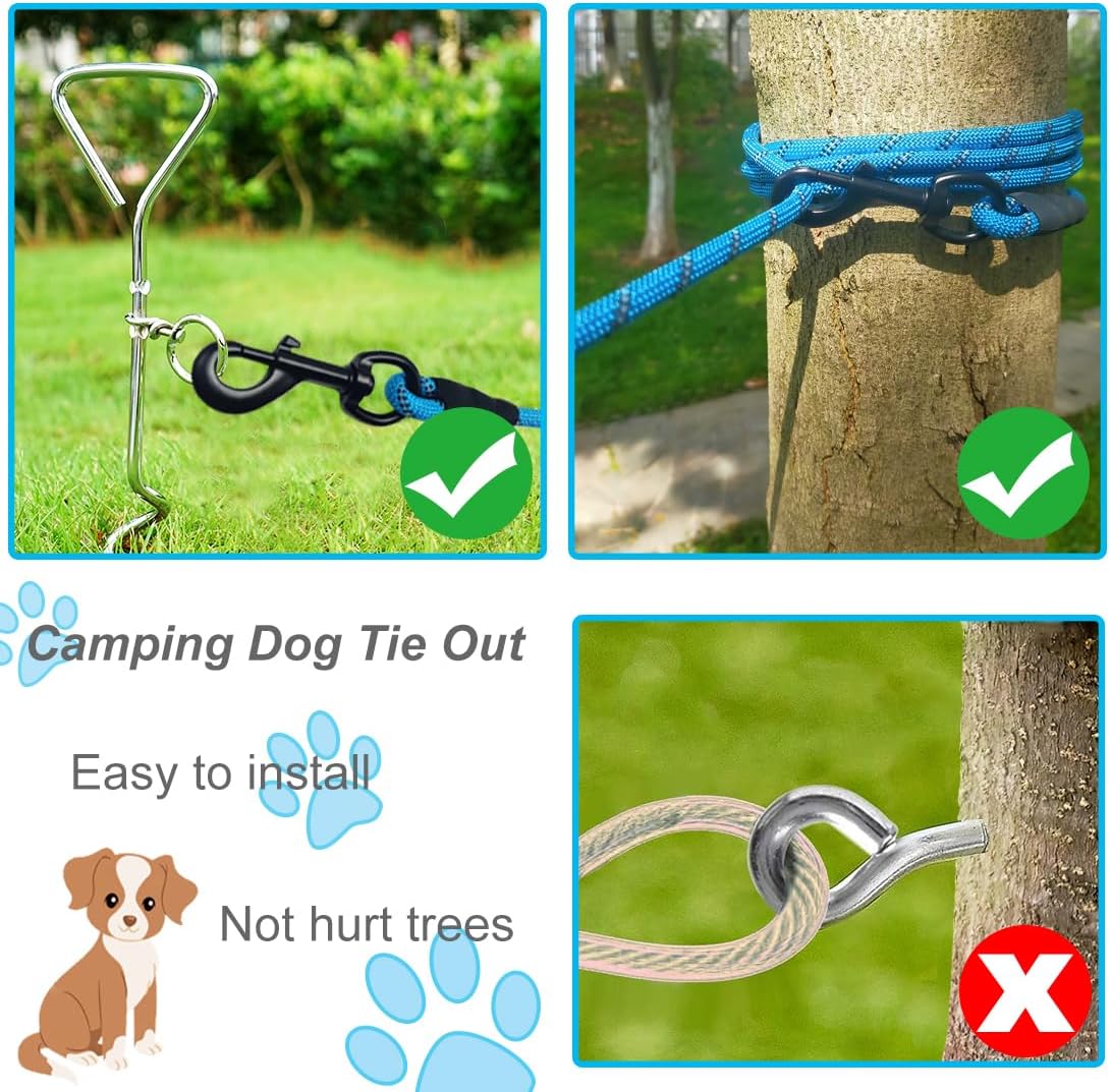 32 FT Dog Trolley System with 8 FT Runner Lead, Tie Out for 2 Dogs, Reflective Nylon Long Tether for Yard Running, Camping, 1/3 Inch Outdoor Rope Leash for Two Dogs, Blue