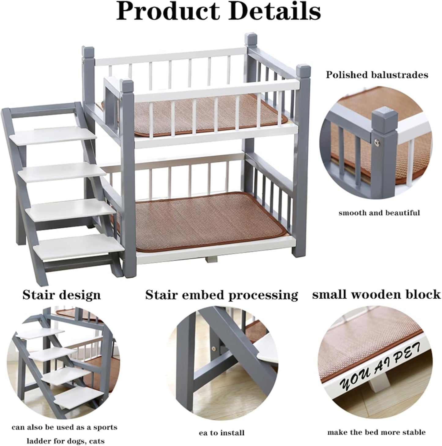Pet Bed with Stairs for Dogs, Double Layer Design with Memory Foam Cushion and Removable Cover - Small, Medium, Large Dog bunk Bed
