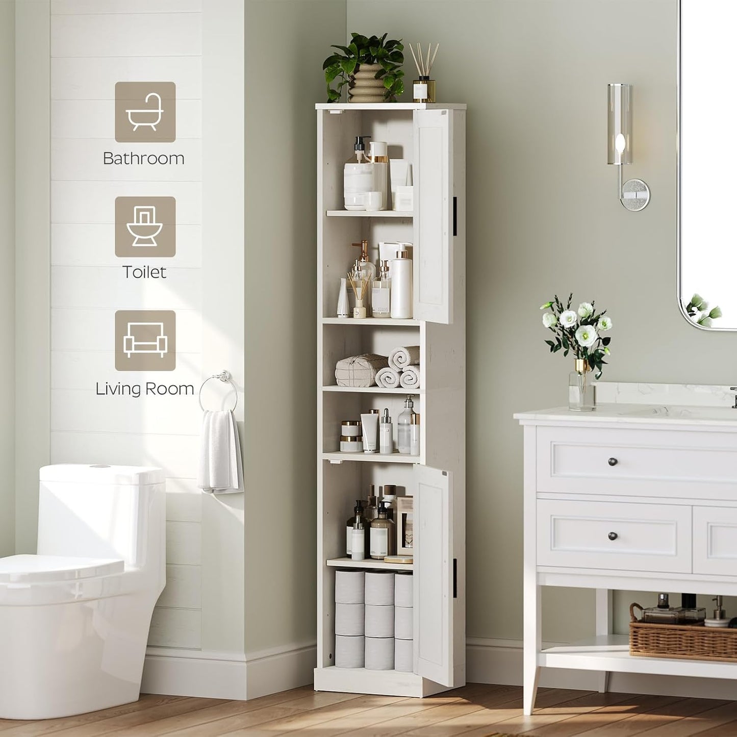 Tall Bathroom Cabinet with 2 Barn Doors, Farmhouse Storage Cabinet with Adjustable Shelves, Freestanding Bathroom Storage Organizer for Small Space, Kitchen, Bedroom, Cloud White