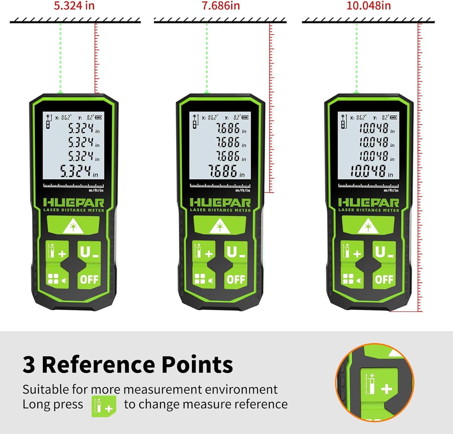 393FT Professional Green Laser Measuring Tool with Angle Sensor, Huepar 1/16in Accuracy Laser Distance Measurement Tool, Digital Laser Room Measuring Device, Laser Distance Meters