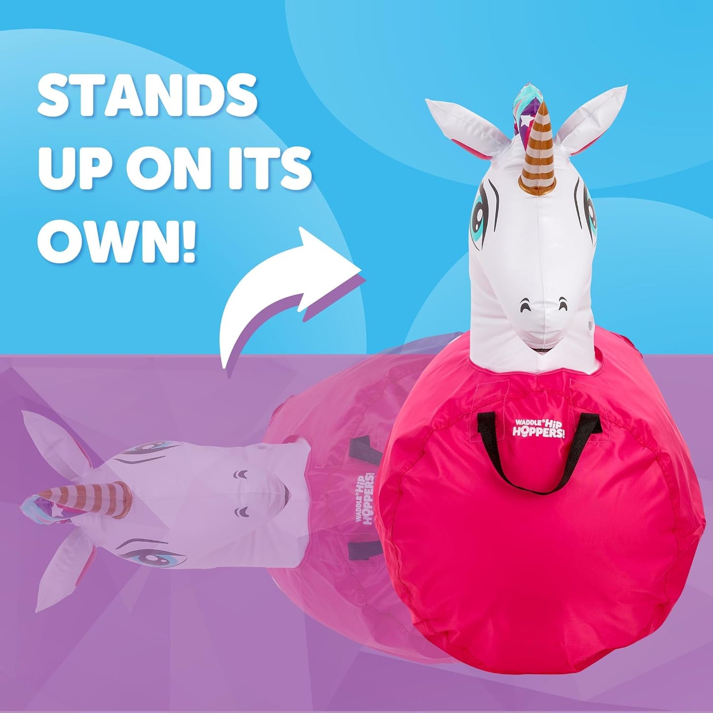 Waddle Large Inflatable Bouncy Hopper - Ride On, Indoor, Outdoor Toys, Bouncy Horse, Toys for Girls and Boys, Durable, Unicorn Toys for Girls, Kids, Adult Toys, Up to 250lbs, Ages 5 and Up (Unicorn)
