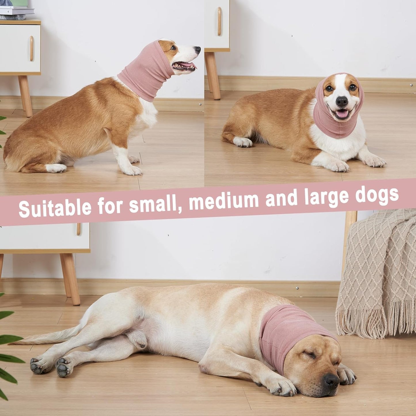 Calming Hoodie for Dogs - Stretchy Dog Ear Cover, No Shake Anxiety Head Wrap Quiet Ears, Pet Snoods for Thunder, Lightning, Fireworks, Vet Visits, Grooming, Rabbit Plush Fabric, Pink M