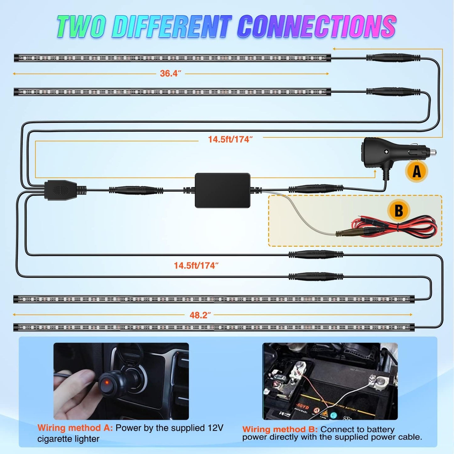 Nilight 4Pcs Car Underglow Neon Accent Strip Lights 252 LEDs RGB 8 Color Sound Active Function Music Mode with Wireless Remote Control Underbody Light Strips for Cars Van SUV Truck