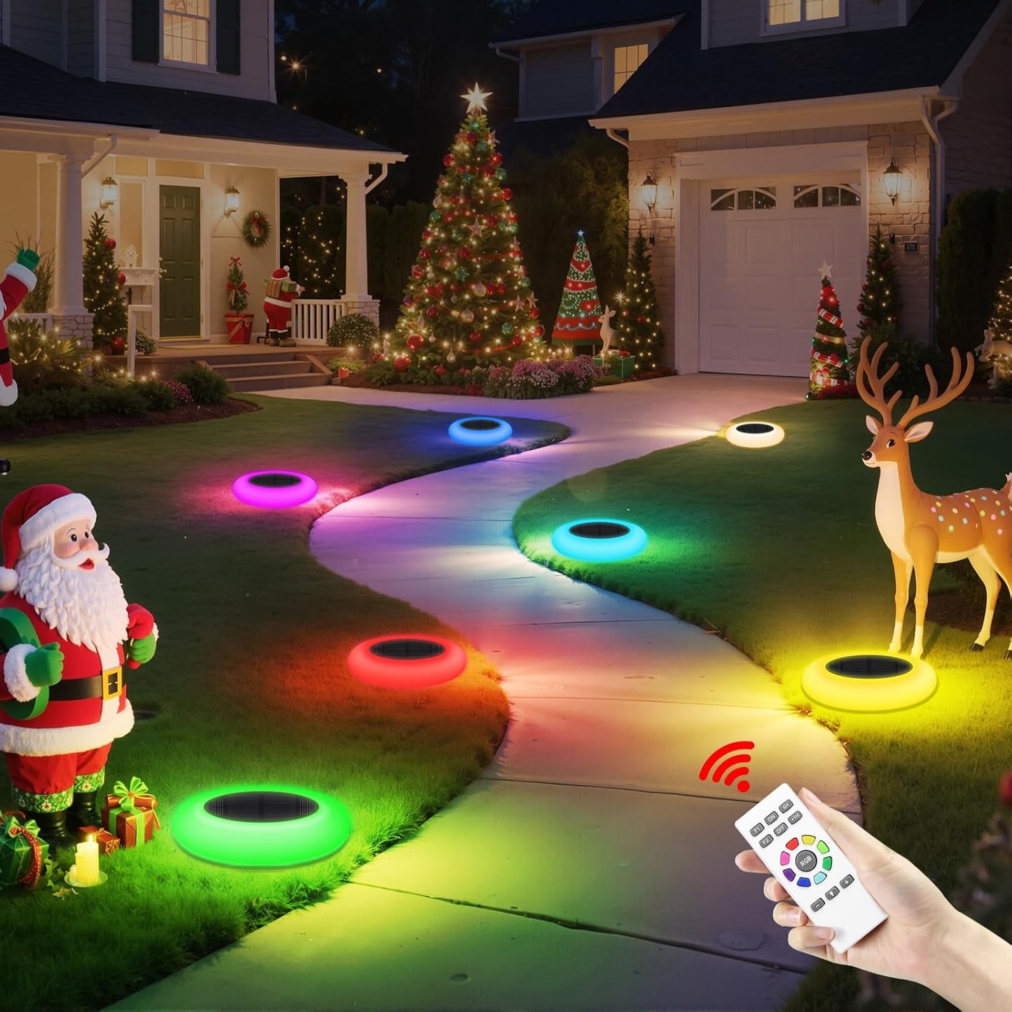 Colorful Solar Lights Outdoor, Color Changing Solar Lights with Remote, Colorize Pathway Lights Solar Garden Lights for Landscape Walkway Patio Yard Pool Garden