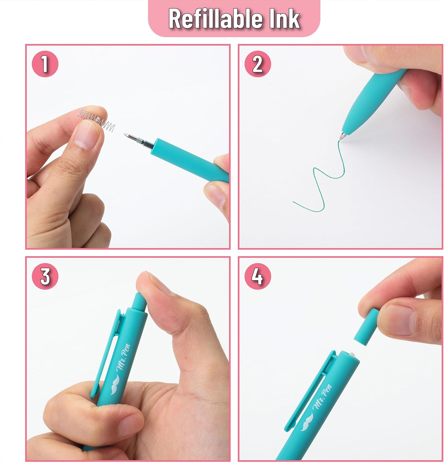 Mr. Pen- Retractable Gel Pens, 12 Pack, Fast Dry, Gel Pens Fine Point 0.7mm, Retractable Pens, Cute Pens