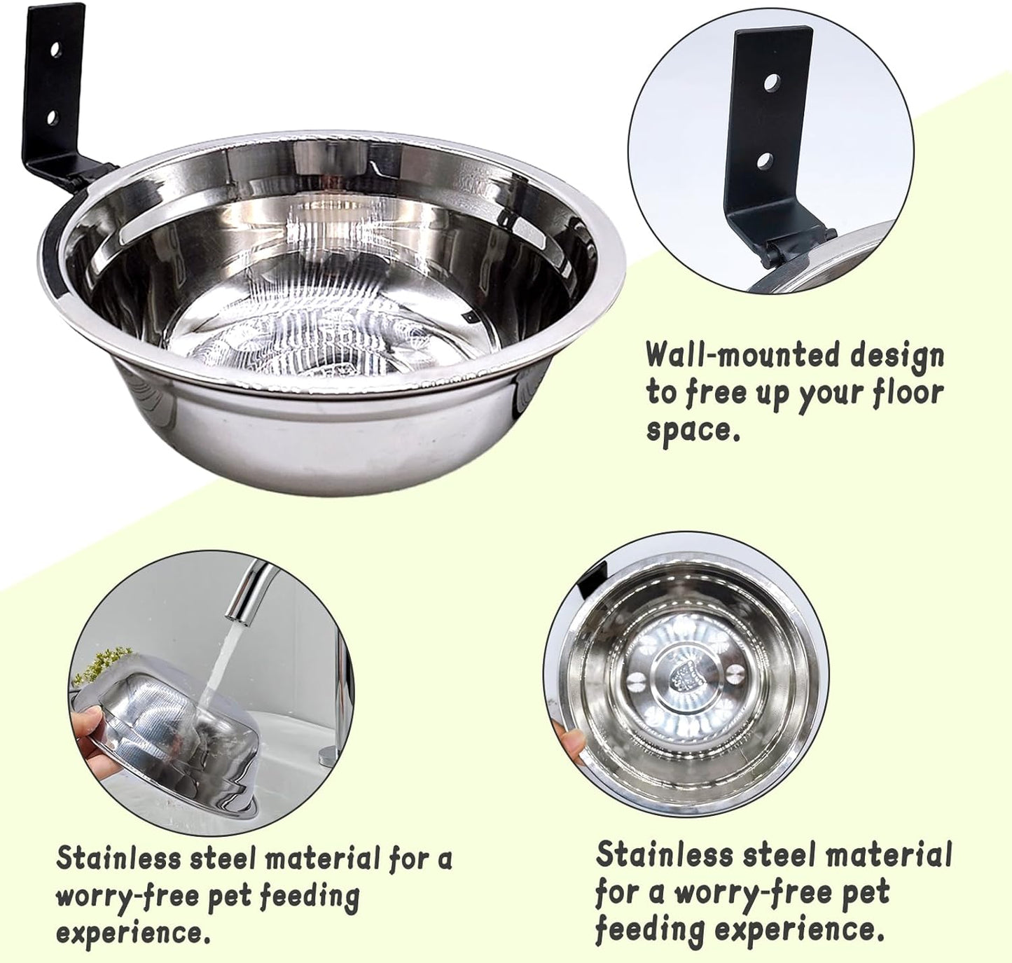 Wall Mounted Dog Bowls-2 * 16 Oz, Stainless-Steel Raised Adjustable Height Dog Food and Water Bowls, Elevated Pet Comfort Feeding Bowl for Medium Large Dogs Cats(Collapsible)