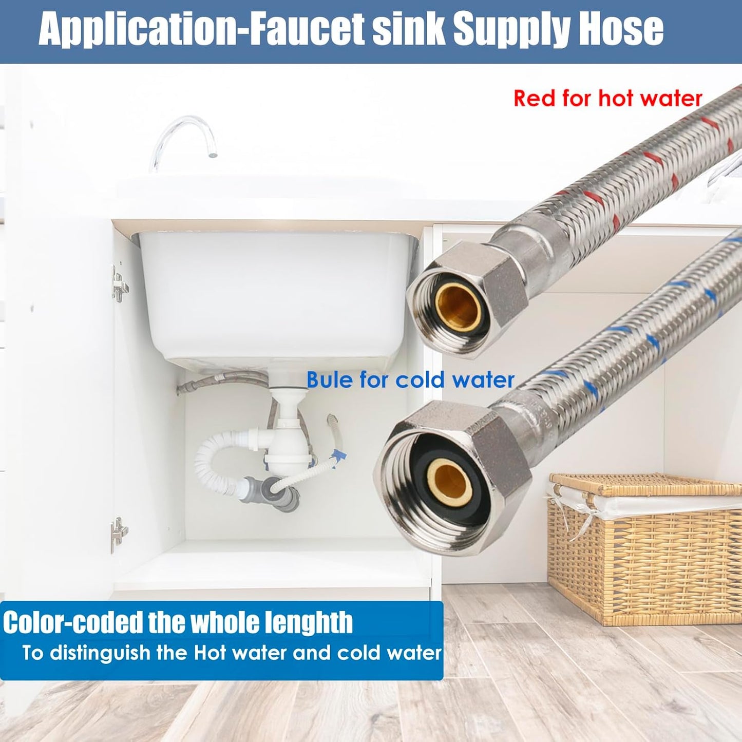 WHK 8 Packs 16 inch Faucet Hose Connector 3/8" Comp x 1/2" FIP Water Faucet Supply Lines,Stainless Steel Braided Plumbing Supply Line For Bathroom Kitchen(Certified Safe)