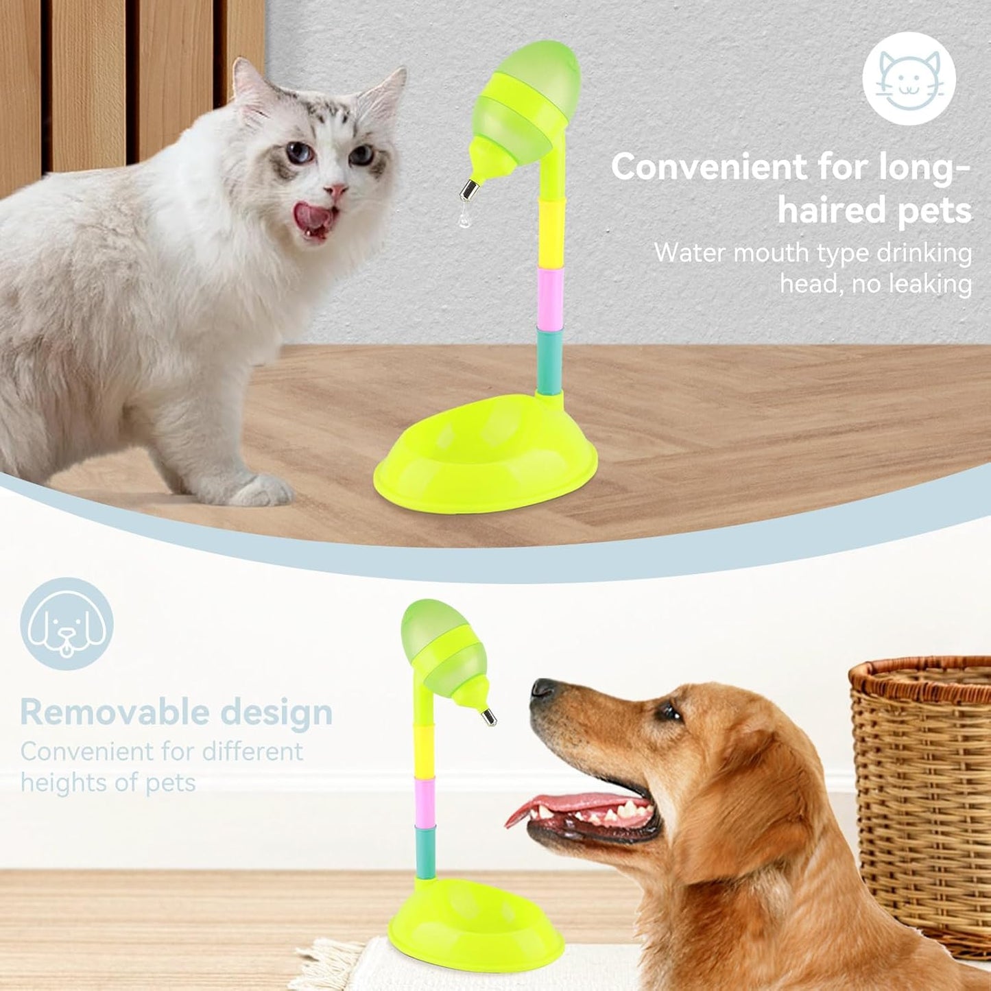 Pet Water Bottle Stand, 650ml No Drip Dog Drinking Dispenser with Adjustable Height Automatic Cat & Dog Water Dispenser Bowl Non Slip Pet Fountain for Indoor Use (Green)