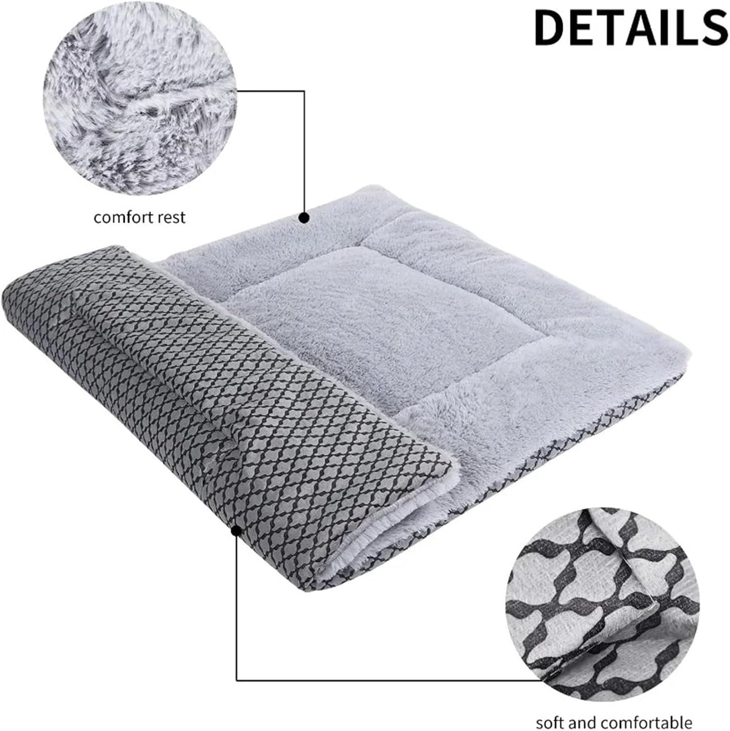 Dog Bed Mat Washable Cat Cushion Soft Plush Dogs Mattress Sofa for Small/Medium/Large Dog(Short Plush Gray,S 55X35cm)