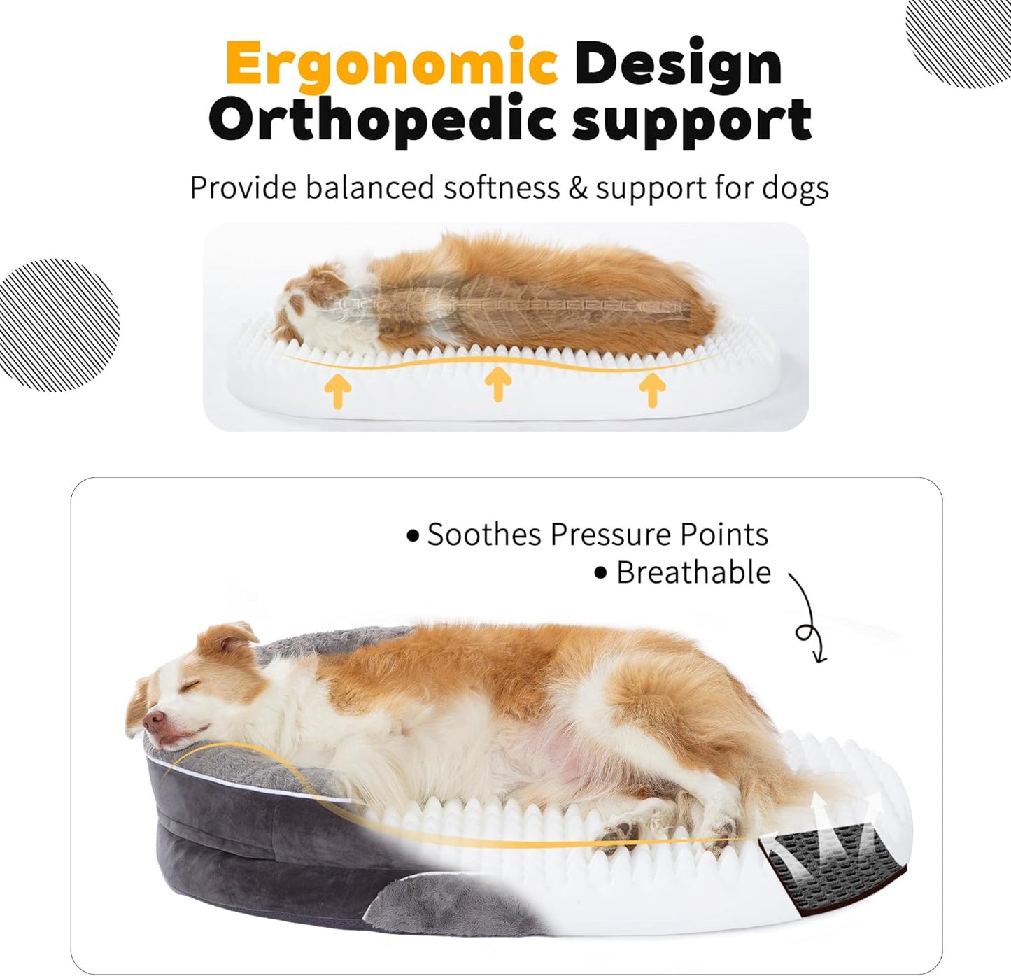 Orthopedic Dog Bed Couch for XLarge Plus Sized Pets with Egg Foam Support, Four-Sided Bolster Cushions, Soft Tear-Resistant Fabric, and Removable Machine Washable Plush Cover, 48'', Dark Gray