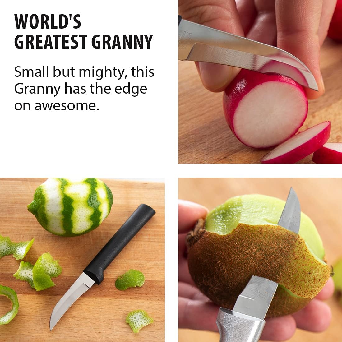 Rada Cutlery Granny Paring Knife (R100), 2.38" Stainless Steel Serrated Blade, Silver Handle, Pack of 2