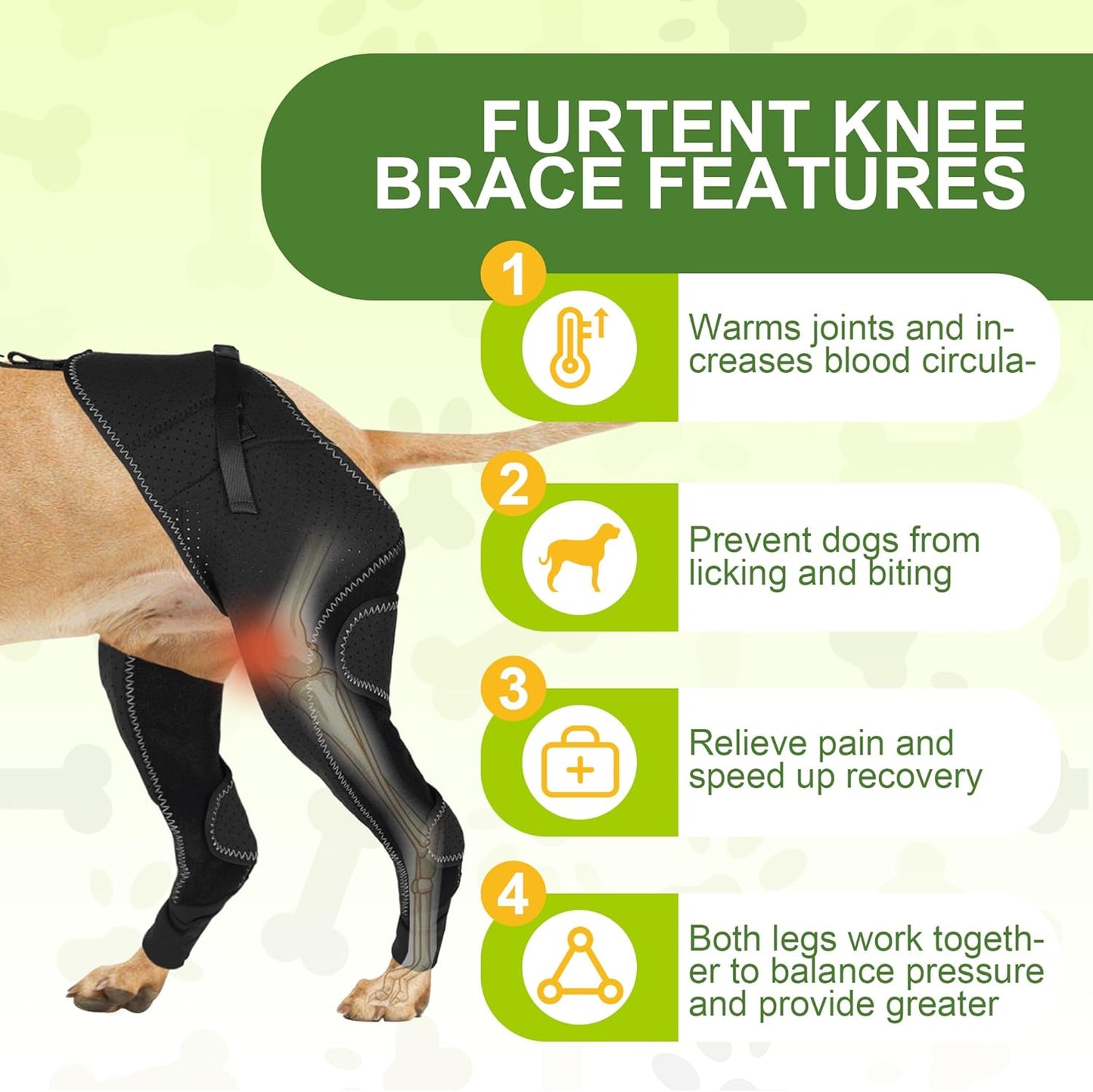 Dog Hind Leg Brace - Support for Pets with ACL Injuries, Keeps Knee Joints Warm and Stable, Adjustable Dogs Rear Leg Wrap Harness Personalized Set for Leg Wound Care Prevents Licking, M