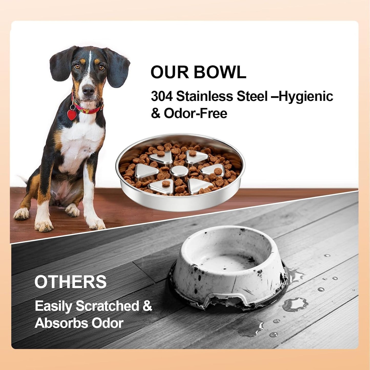 Kactoily Stainless Steel Slow Feeder Dog Bowl, 3 Cup Heavy Duty Slow Eating Bowl, Deep Maze & Non-Slip Base for Medium Dogs, Dishwasher Safe