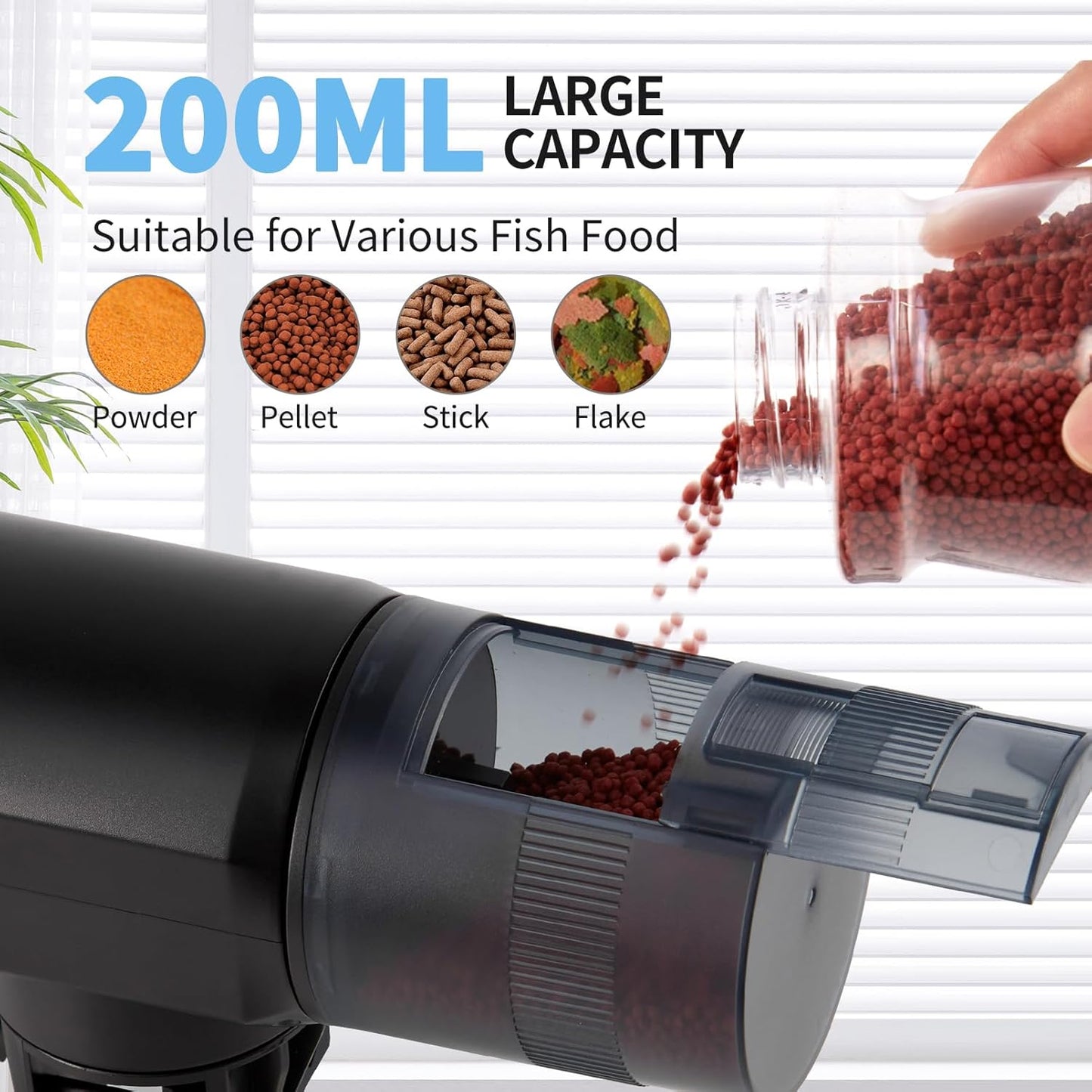 Automatic Fish Feeder Dispenser for Aquarium: Rechargeable Auto Feeders for Tank Turtle Pond Betta - 200ml Smart Food Feeding Timer Dispensers for Flake Pellet Vacation Weekend