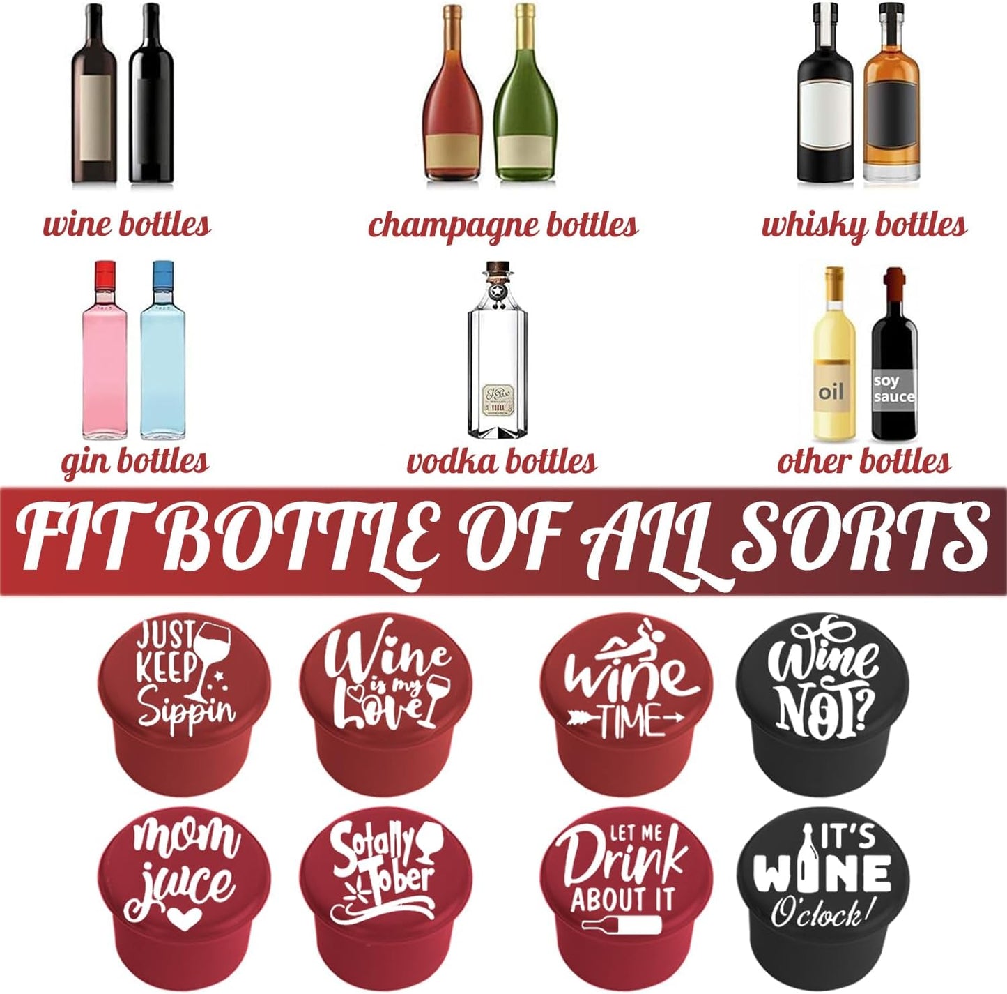 8 Funny Wine Stoppers - Wine Lover Gifts for Women, Wine Accessories for Wine Lovers, Fun Wine Stoppers Seals Bottle and Keeps Wine Fresh