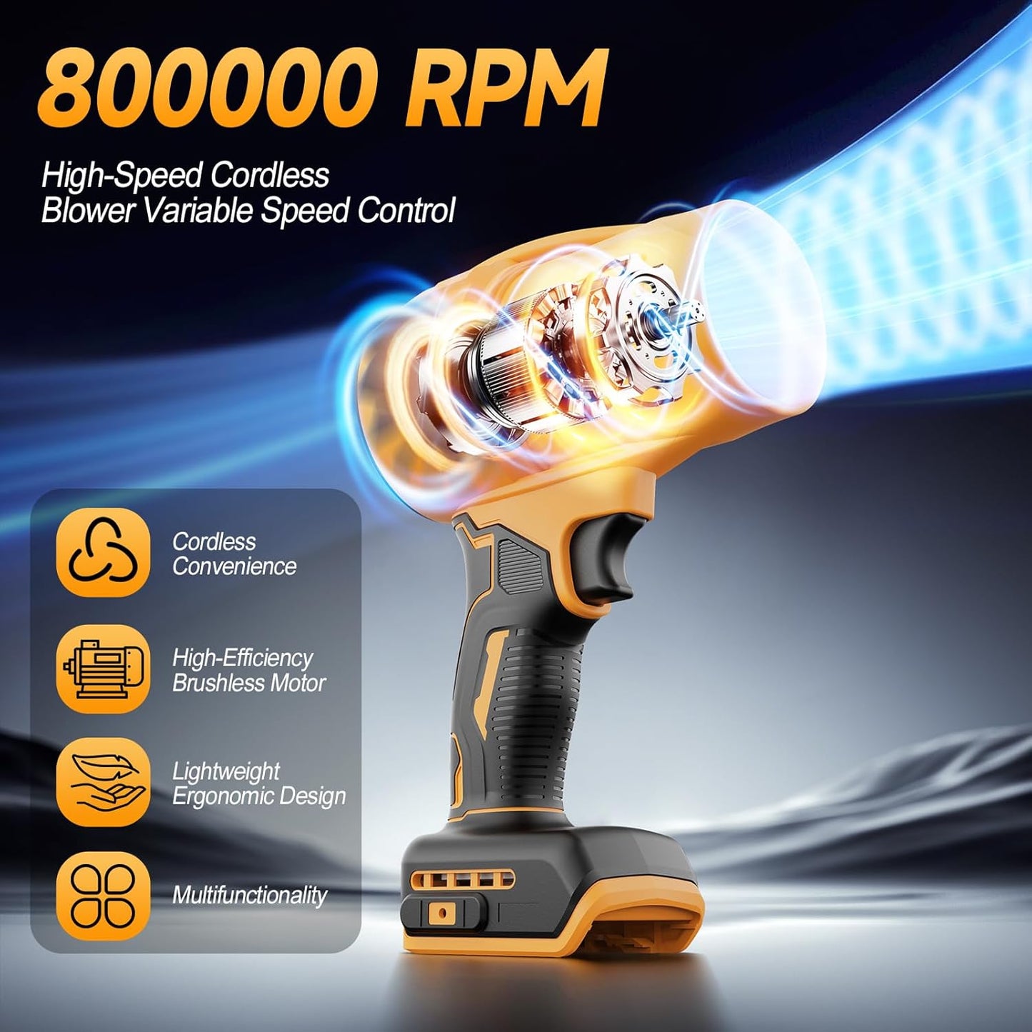 Cordless Leaf & Dust Blower Compatible with DEWALT 20V Battery, Jet Fan with Brushless Motor, Handheld Air Blower for Car Drying, Lawn Care, Home Cleaning (Tool Only，No Battery)