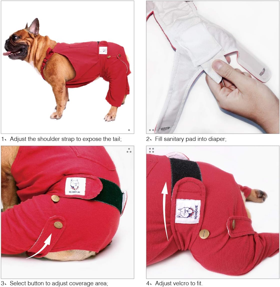iChoue Cute Dog Diapers Suspenders for French Bulldog Frenchie Pug English Bulldog Female in Heat Cycle Blue - Small with 1pc Diaper