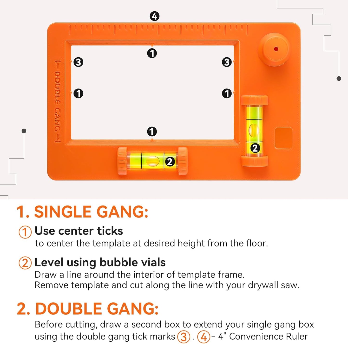 Low Voltage Mounting Bracket Template and Labor Saving Devices for Old Work Box, Horizontal or Vertical Low Voltage Tools for Single&Double Gang, Electrical Cutter, Wall Outlet Template Built in Level