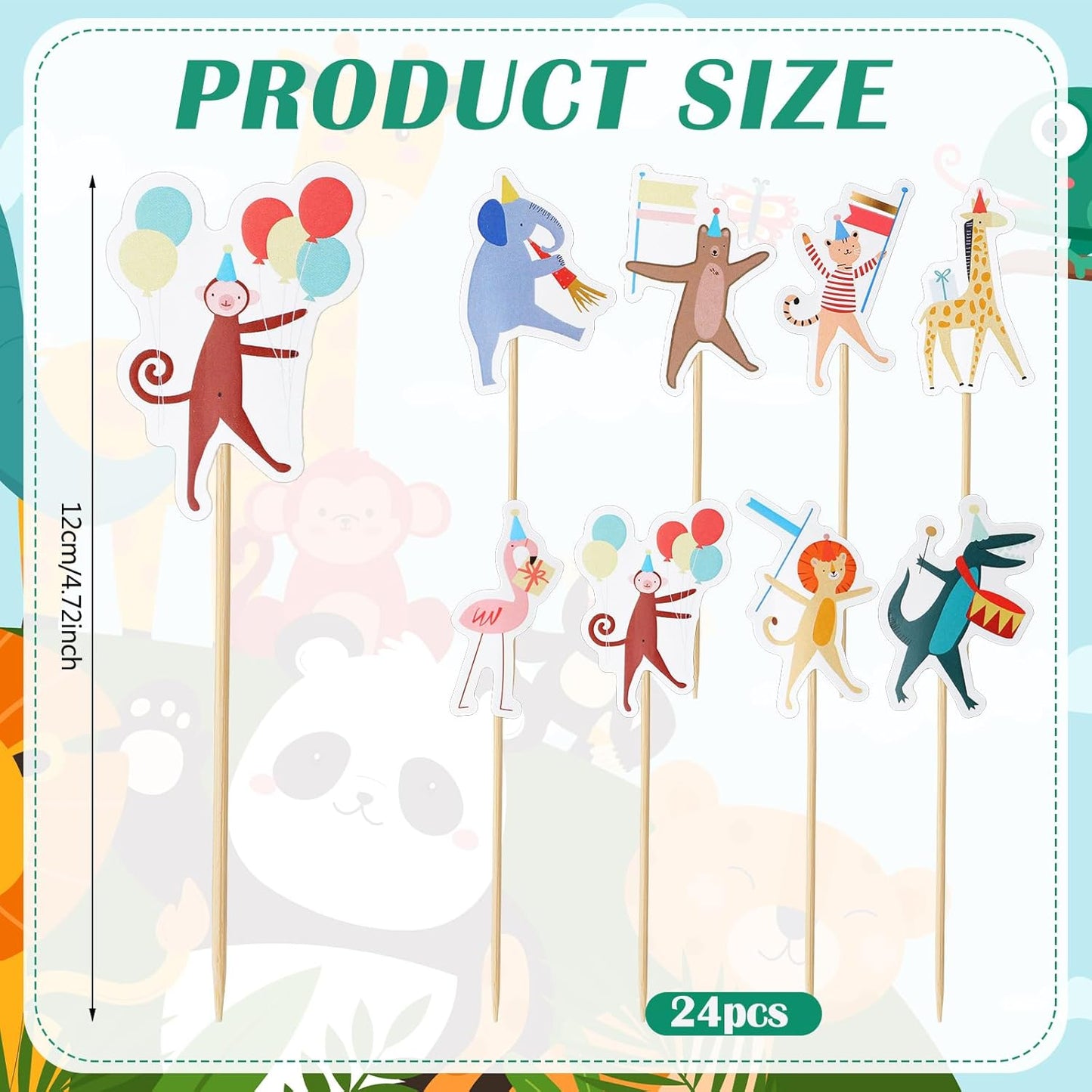 24 Pcs Animal Parade Cupcake Toppers Safari Cupcake Picks Woodland Jungle Cake Decorations for Jungle Theme Baby Shower Zoo Wild Animal Birthday Party Supplies