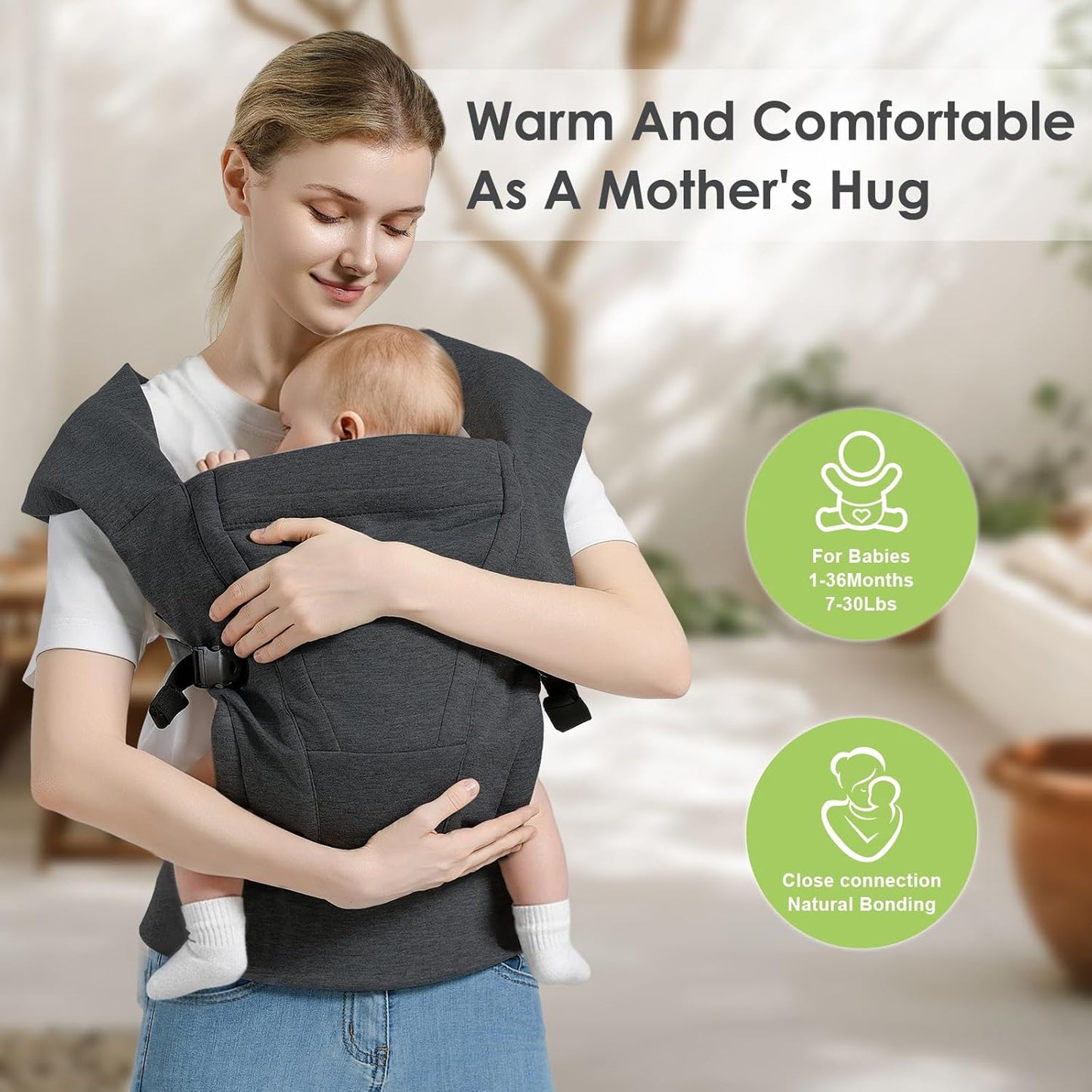 Baby Carrier Newborn to Toddler Baby Wraps Carriers(7-30lbs), Newborn Carrier with Head Support, Infant Holder Carrier with Enhanced Lumbar Support, Dark Grey