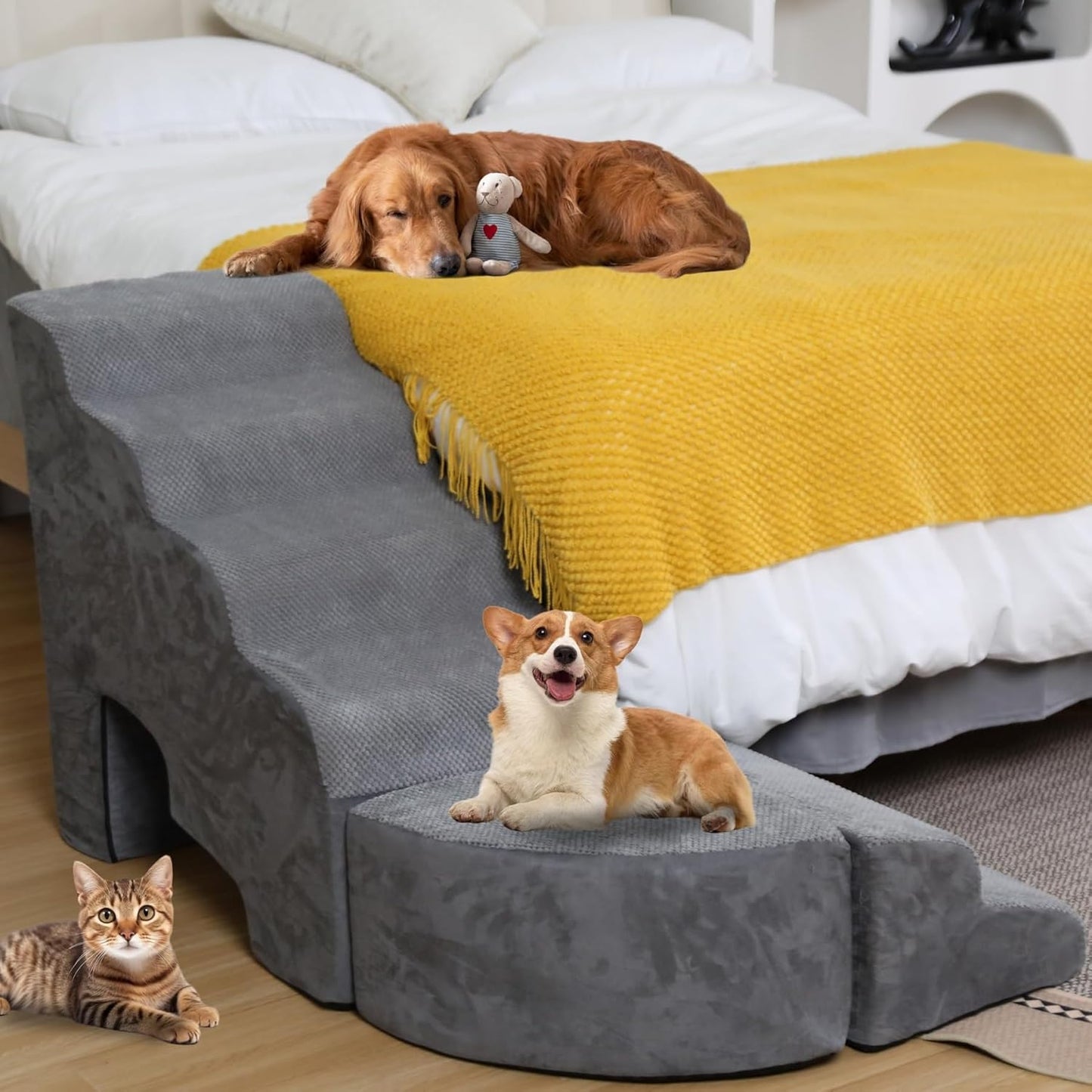 Dog Stairs for Small Dogs - LitaiL Dog Steps for High Bed, Sturdy 30in Stairs for Dogs to Get on Bed, Tall Pet Stairs Ramps with Removable Cover, Foam Pet Ramps for Bedside