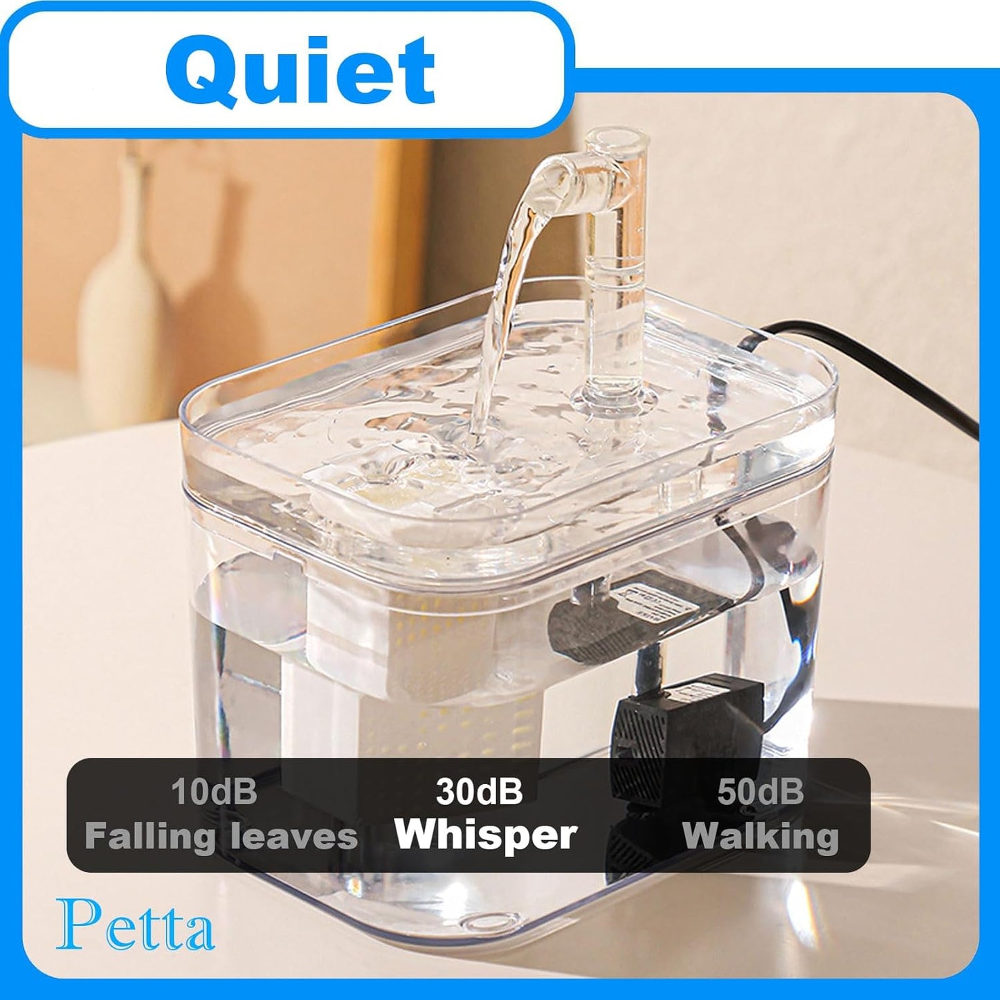 USB Cat Water Fountain,Automatic Pet Fountain with 1 Filter,1.5L/50oz Dog Dispenser Water Bowl for Camping,Outdoors,Yellow PC103-3