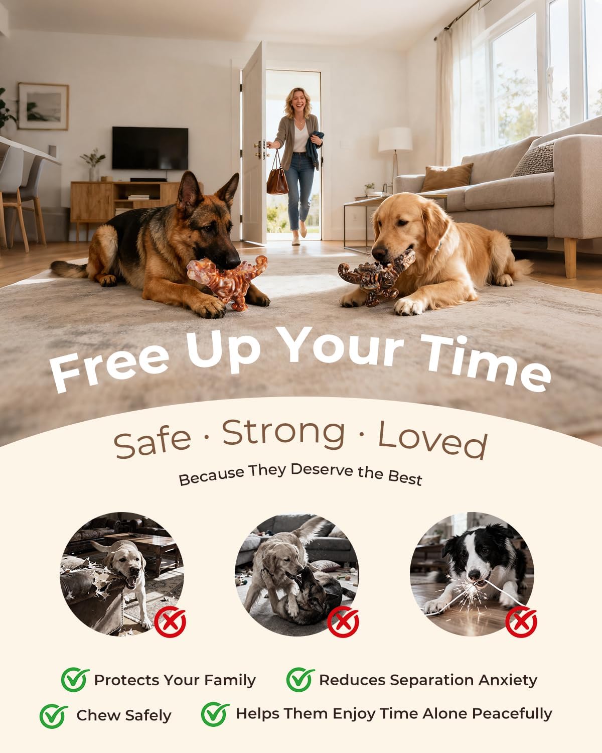 2 Pack Indestructible Dog Toys for Aggressive Chewers: Ultra-Dense Nylon, Bacon Flavor Chew Bones, Heavy Duty Tough Toys for Large Dogs 20-90 lbs, Long Lasting & Keep Them Busy