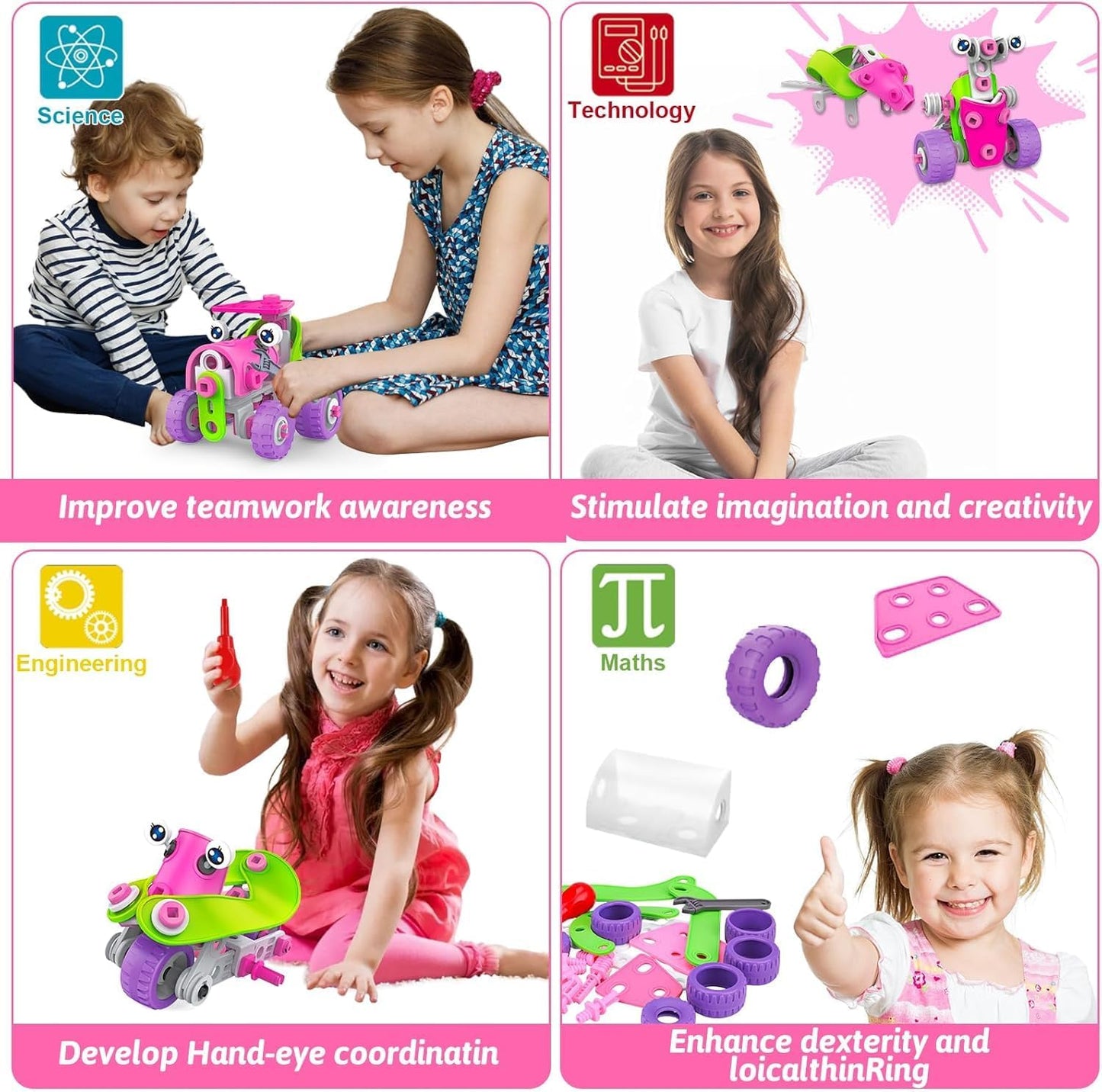 STEM Toys for 4 5 6 7 8+ Year Old Girl Birthday Gifts Pink Educational Building Toys for Kids Ages 4-8 5-7 8-10 Stem Activities Construction Toy for Girls 4-6 6-8 Creative Games Easter Idea Gift
