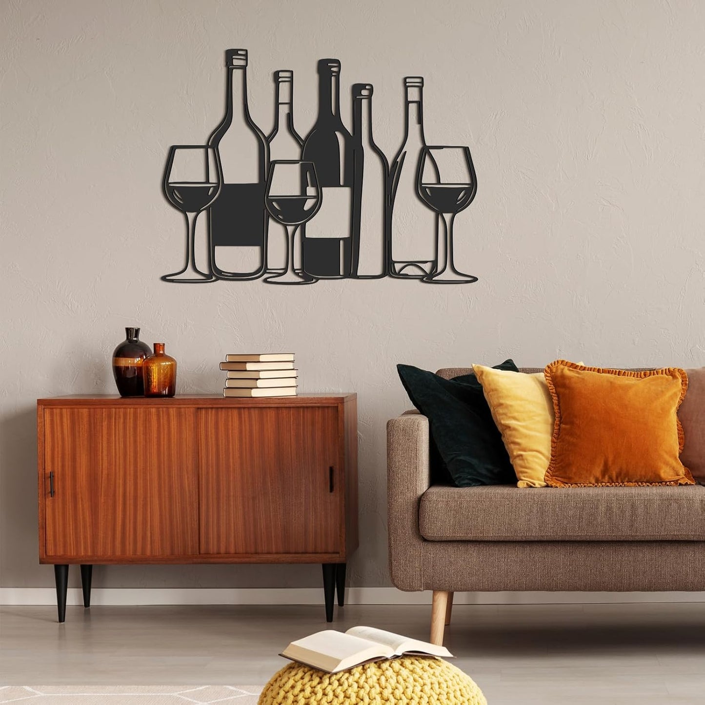 LEIFIDE Wine Wall Art Decor for Kitchen Bar Accessories Metal Italian Wine Kitchen Decor 14.96 x 11.18 Inches Glass & Bottle Bar Art Sign for Home Restaurant