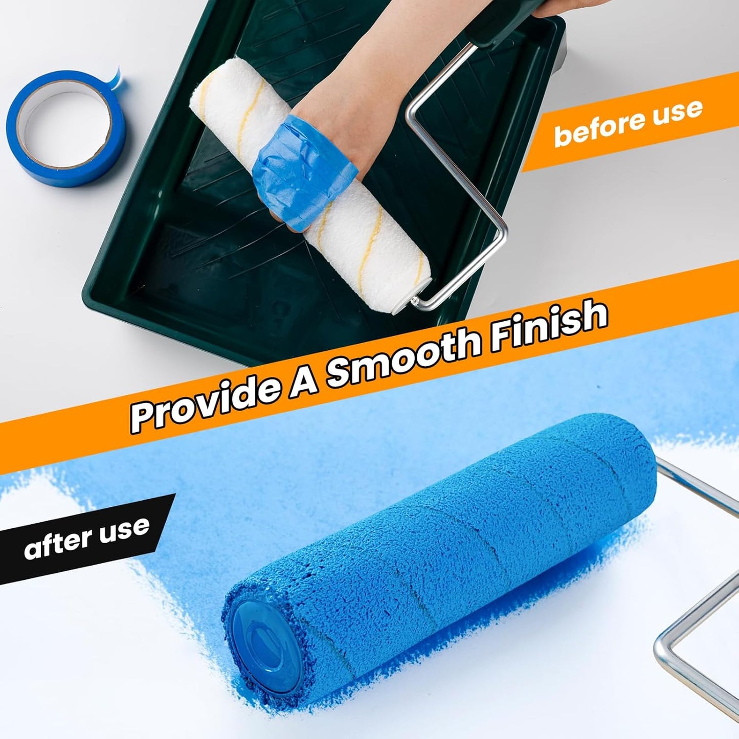 Paint Roller Kit with Extension Pole, 9 Inch Paint Roller, Paint Tray with Liner, Paint Brush & Tape, Professional Microfiber Painting Supplies for Painting Walls, Ceilings and Home (3 FT)
