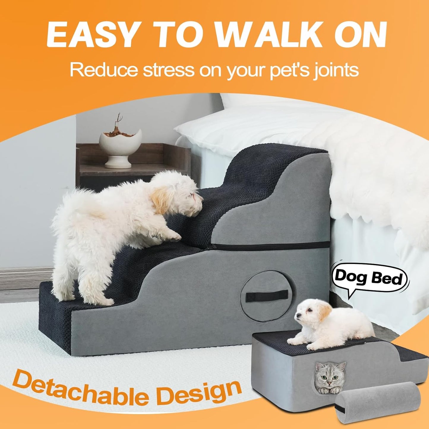 Stable Dog Stairs for Small Dogs, 3-Step, Black