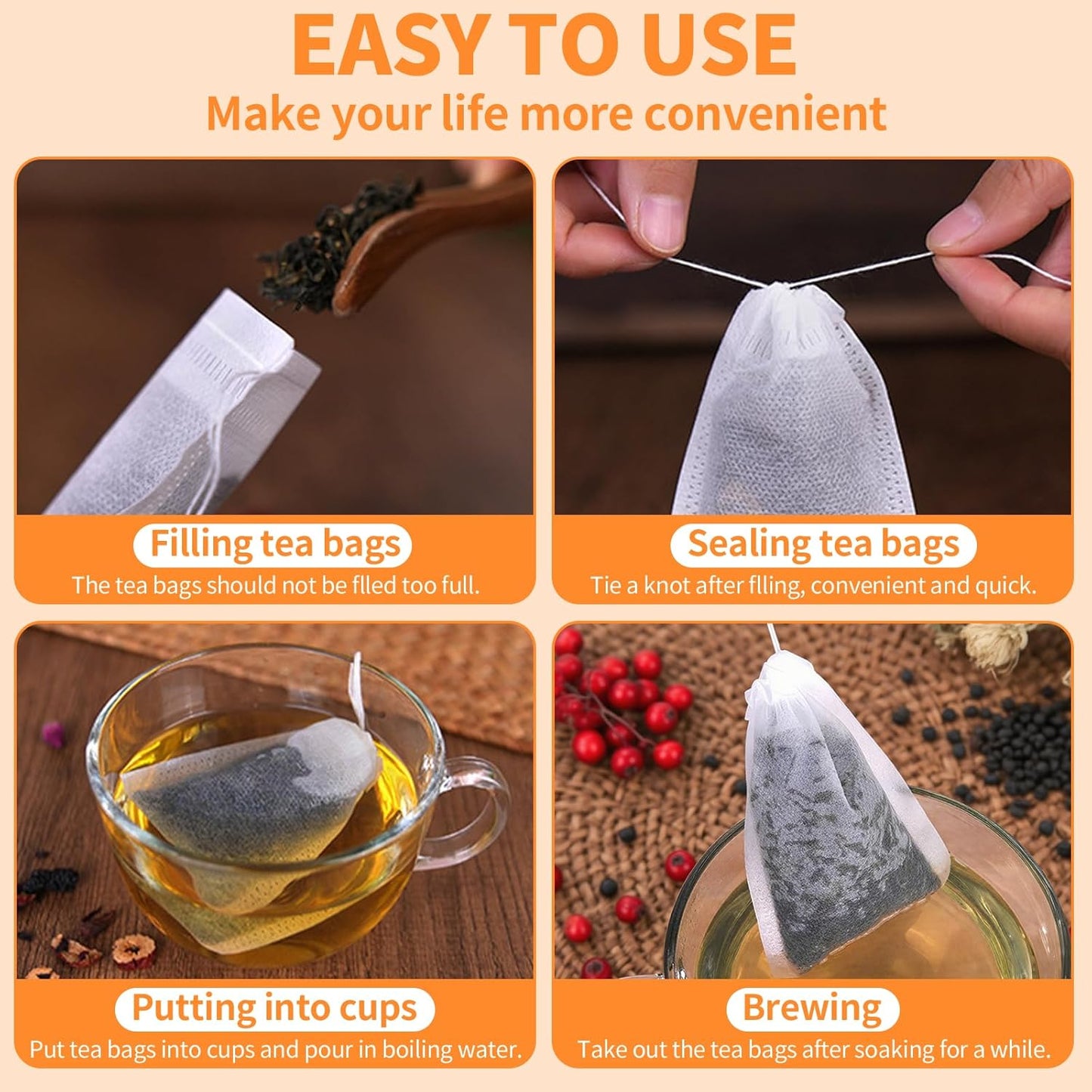TamBee Disposable Drawstring Tea infusers Tea Filter Bags for Loose Tea Herbs 100Pcs 5.9" x 7.87" c for Brew Tea Cold Brew Coffee（ 5.9" x 7.87" /15 x 20cm） (100)